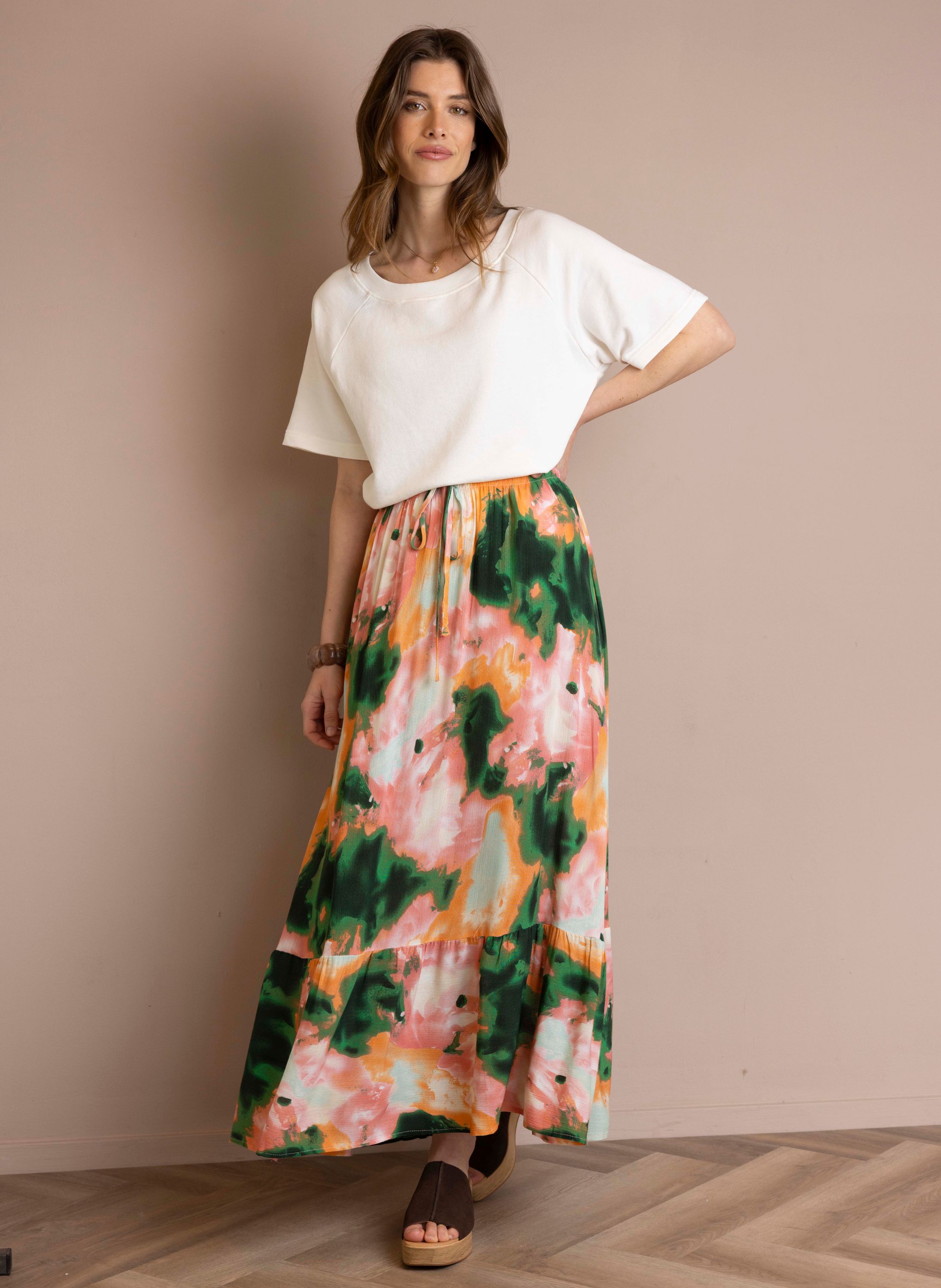 Norah Groen/roze maxi rok green multicolor 216960-520-48