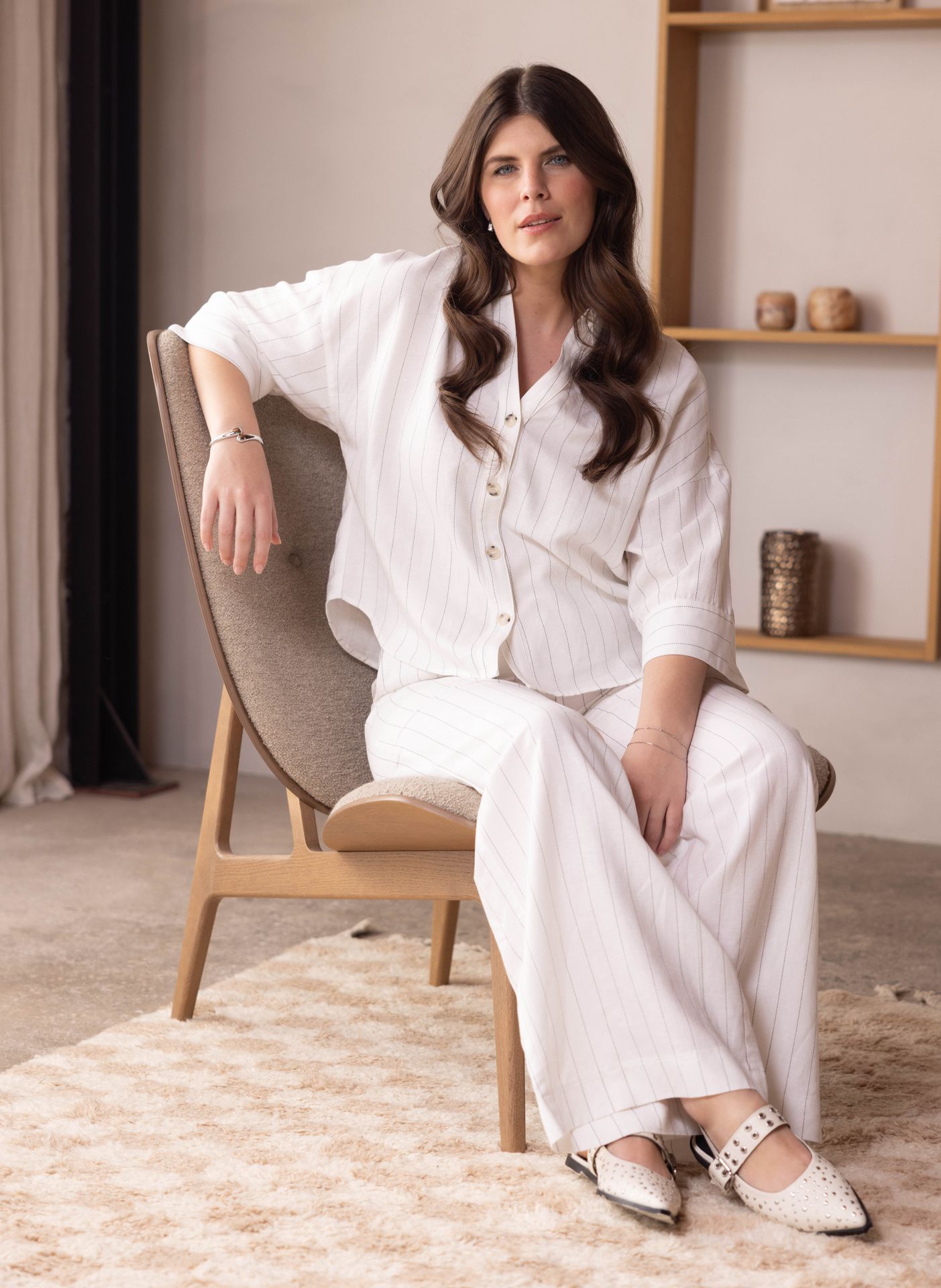 Norah Gestreepte wijde broek white/black 216993-131