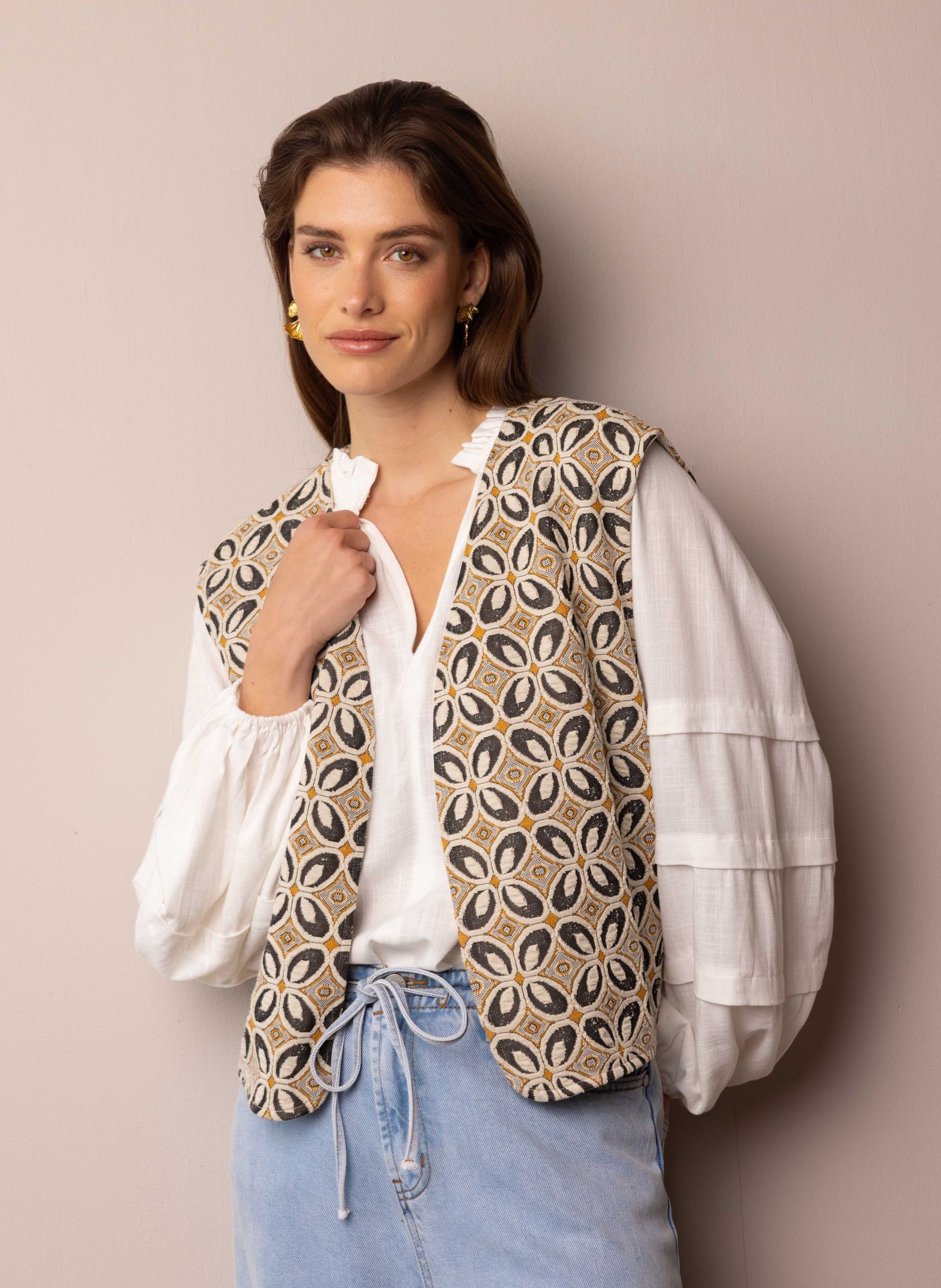Norah Meerkleurig gilet sand multicolor 217007-121