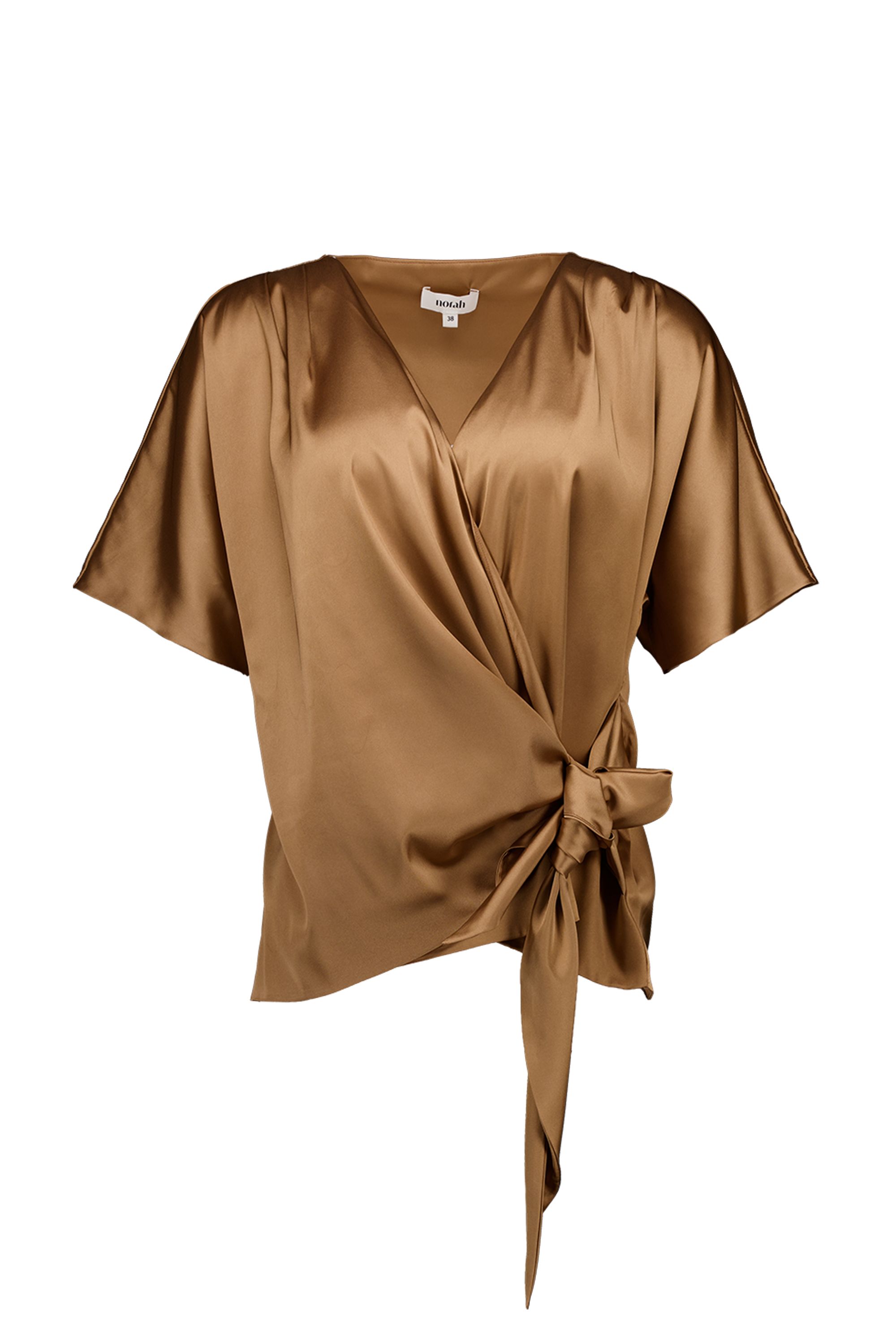 Norah Bruine satijnen overslagblouse hazelnut 217025-203-36