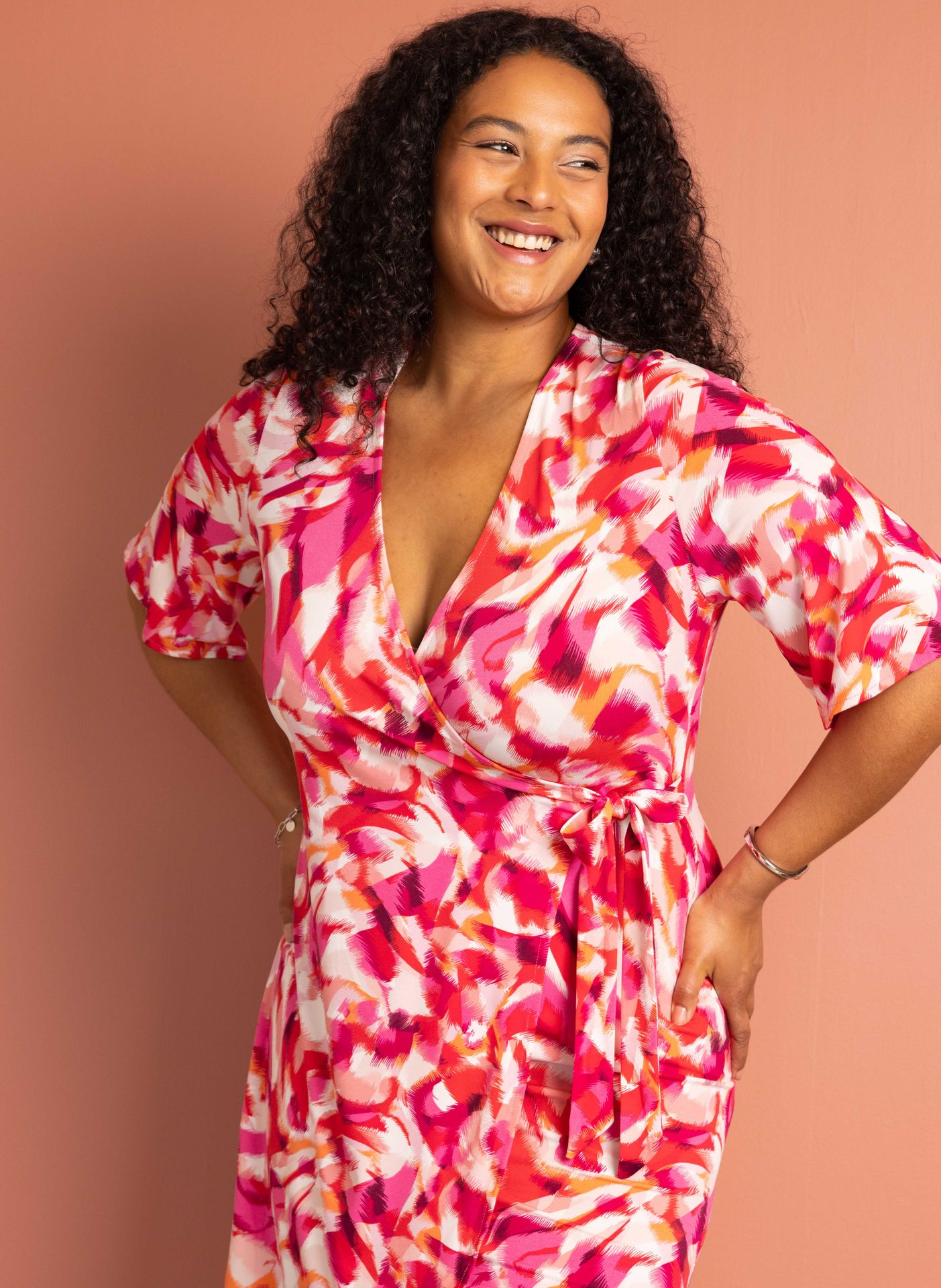 Norah Meerkleurige midi jurk rose multicolor 217035-910
