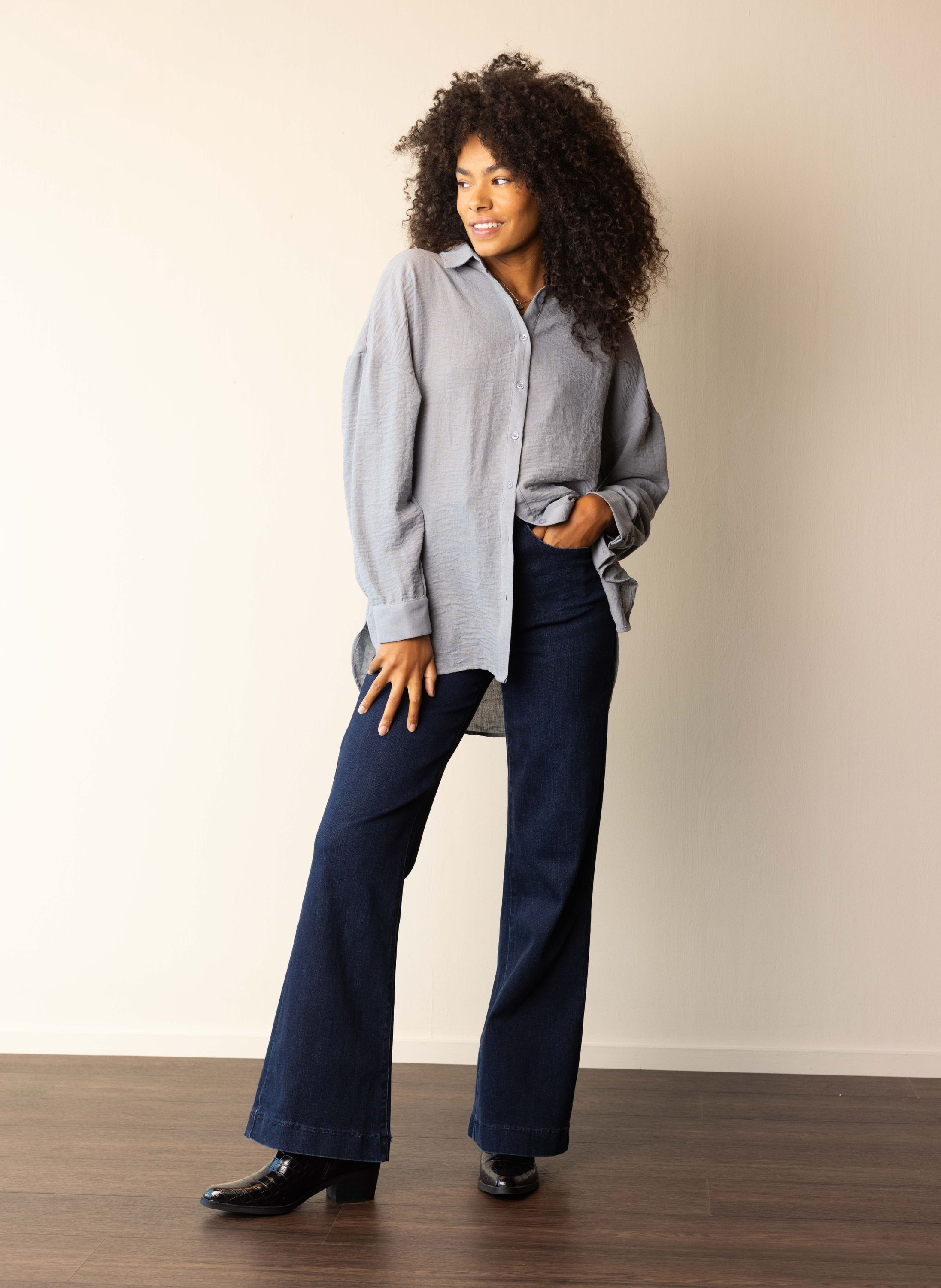 Norah Grijze lange blouse grey 217040-045-34-36