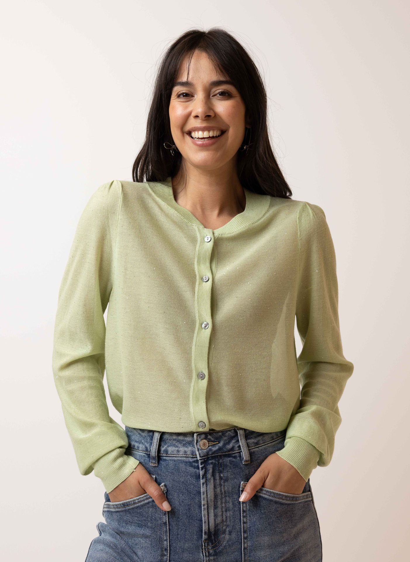 Norah Lichtgroen vest met pailletten light green 217057-515-44