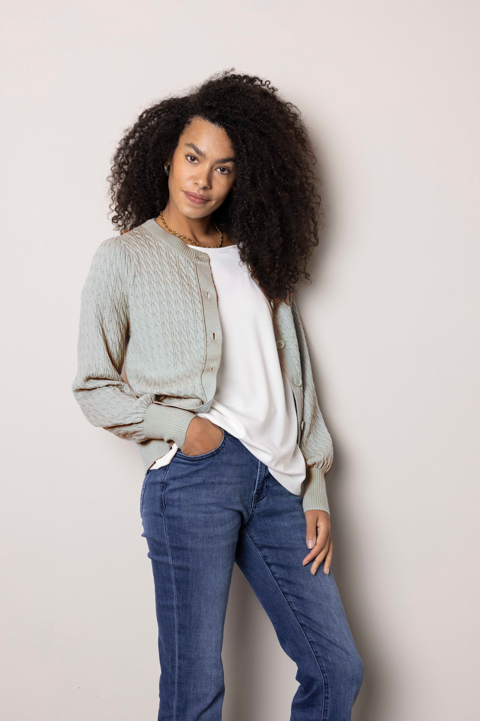 Norah Gebreid groen vest met kabelpatroon sea green 217058-575