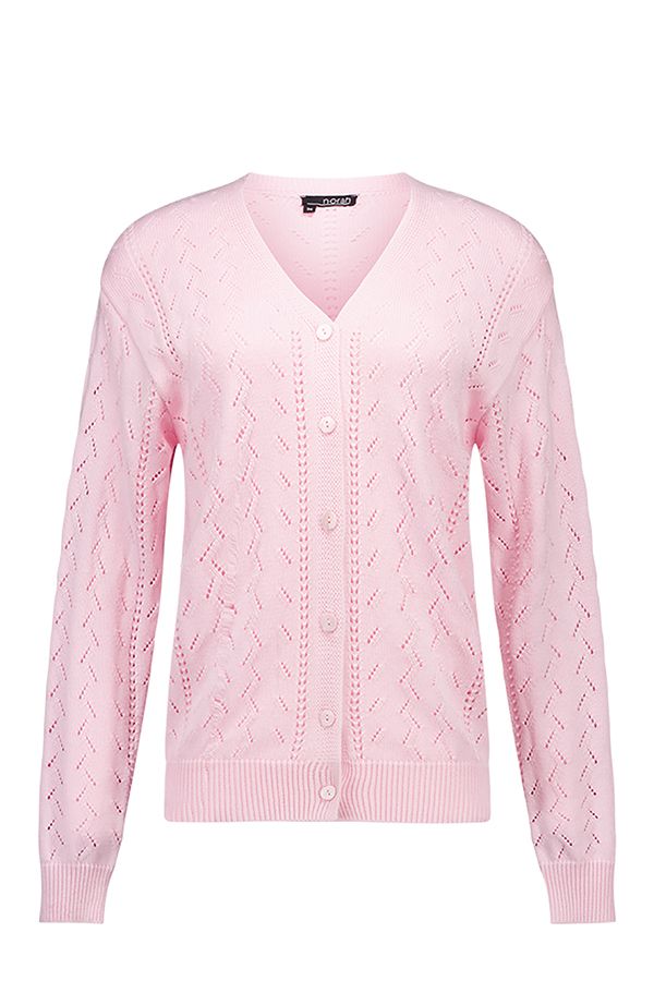 Norah Roze gebreid vest met opengewerkt patroon baby pink 217071-902