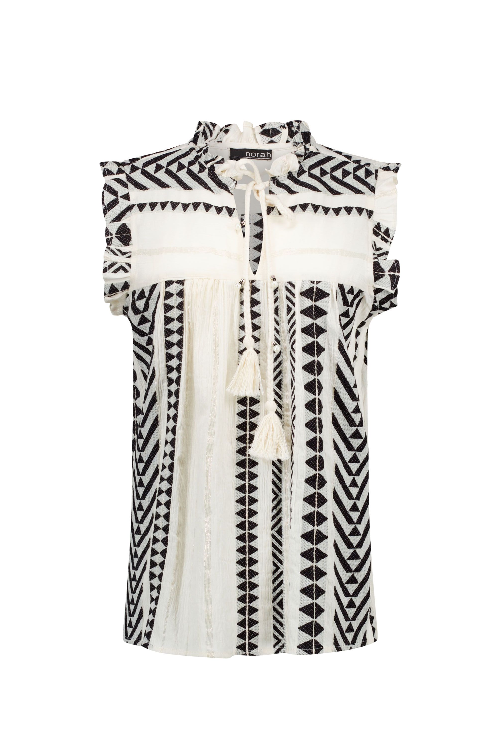 Norah Ecru blouse met grafische print black multicolor 217127-020