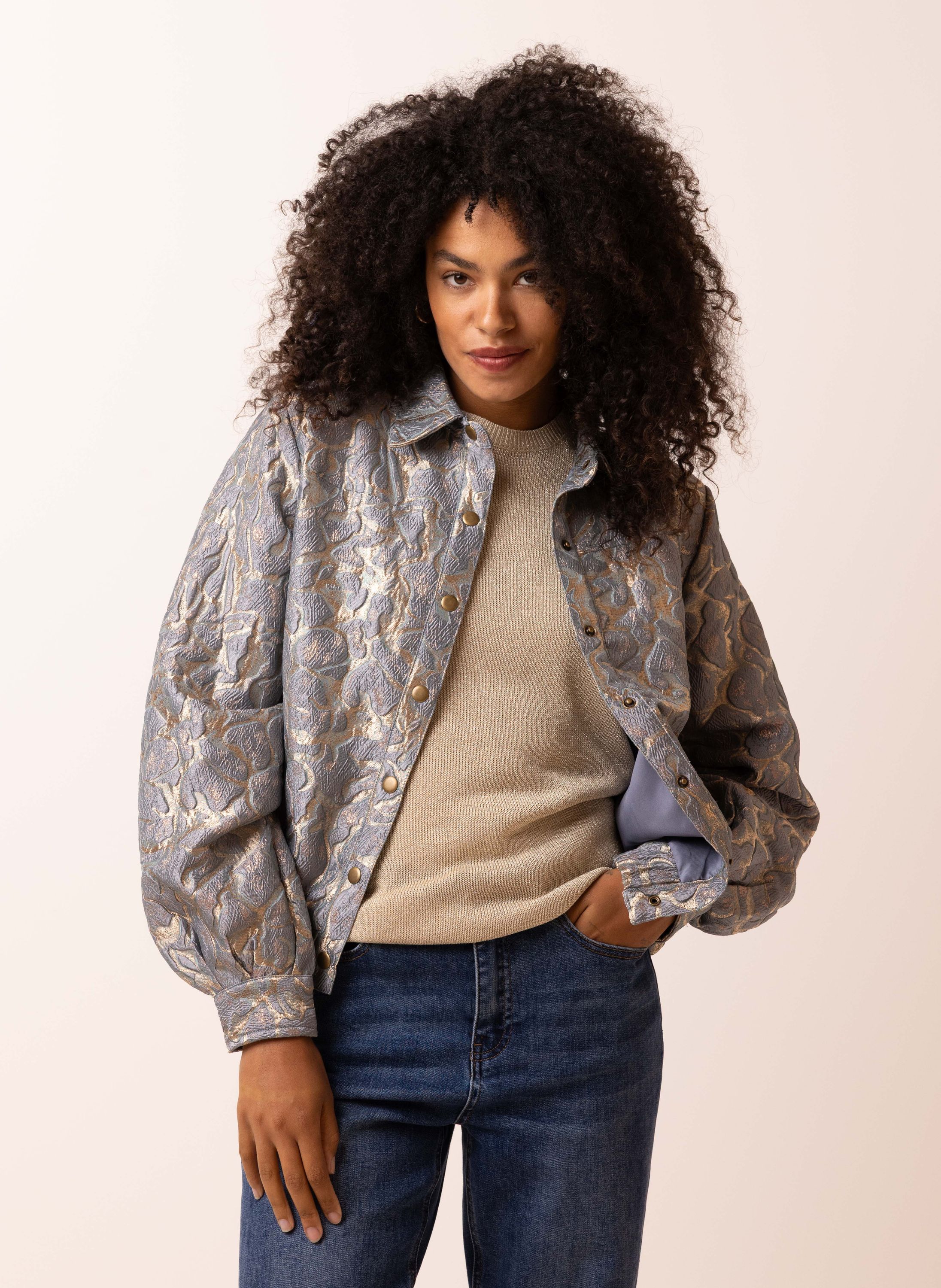 Norah Blauw/goudkleurig jasje met glans metal blue 217130-405-38