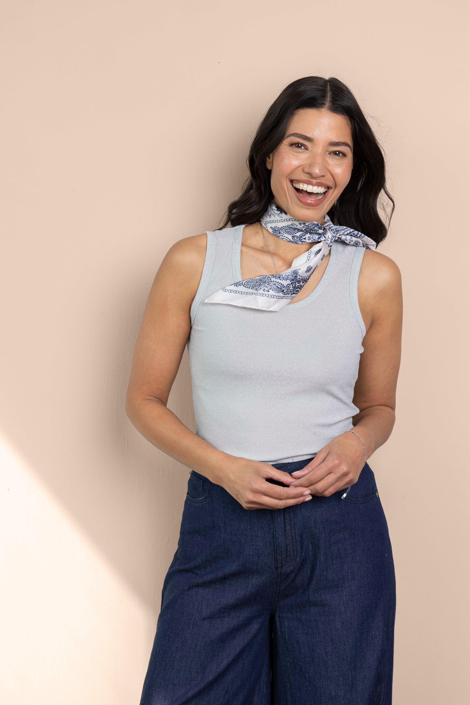 Norah Zilverkleurige top met glans silver 217154-099-40