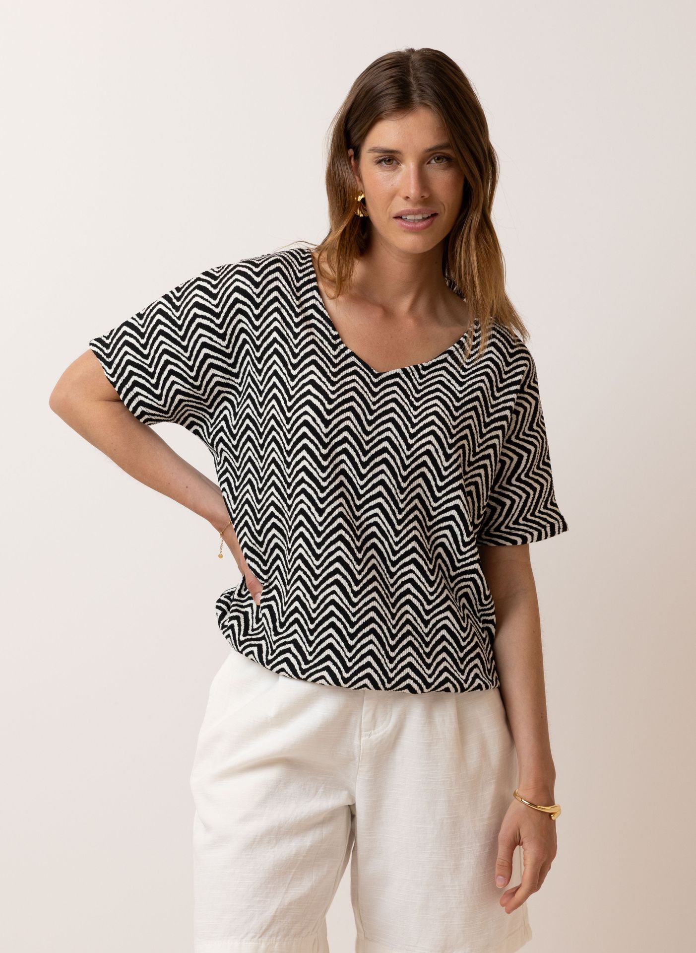 Norah Meerkleurig shirt black/ecru 217187-041