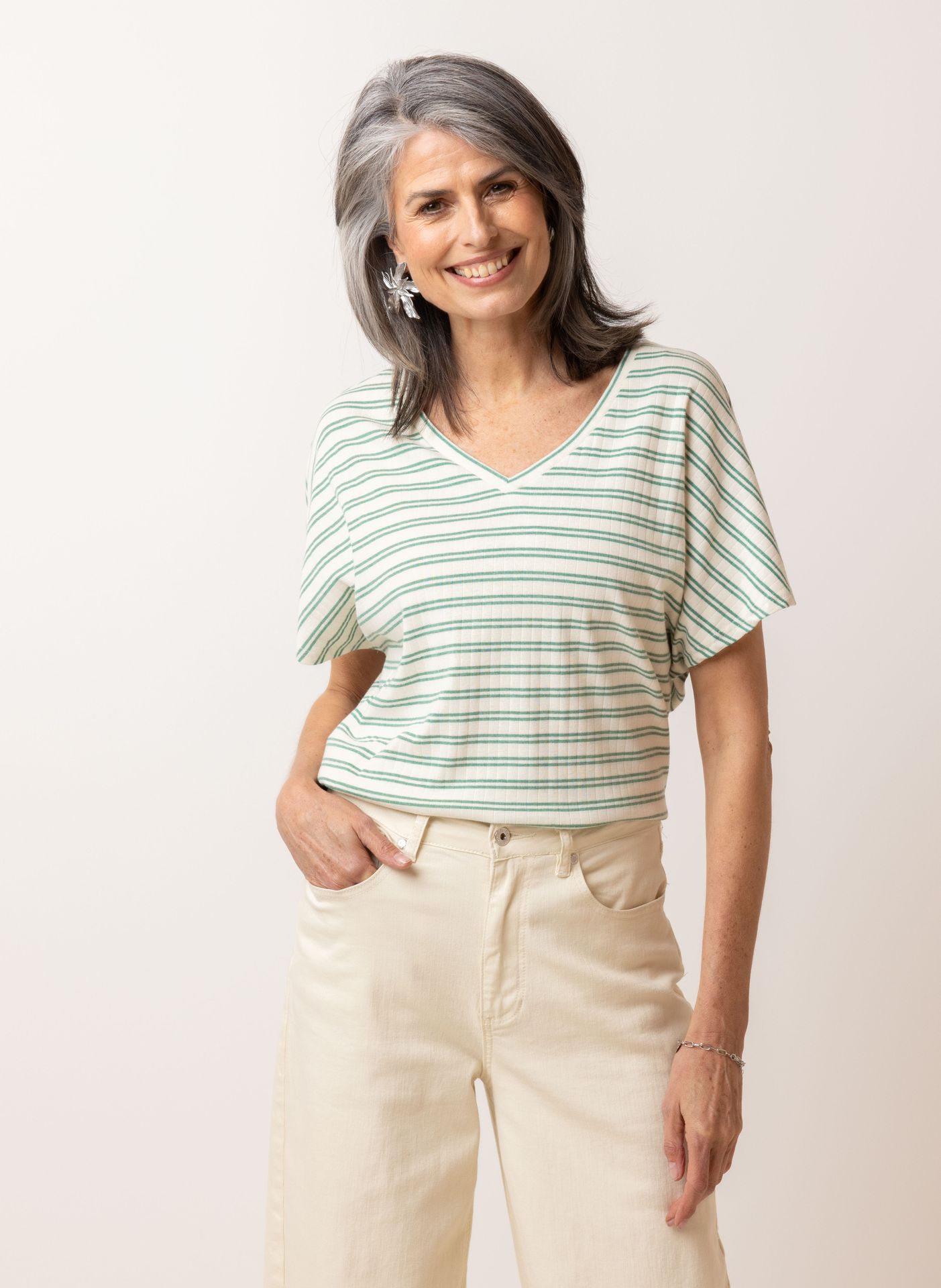 Norah Gestreept shirt ecru/grey 217189-180-34-36