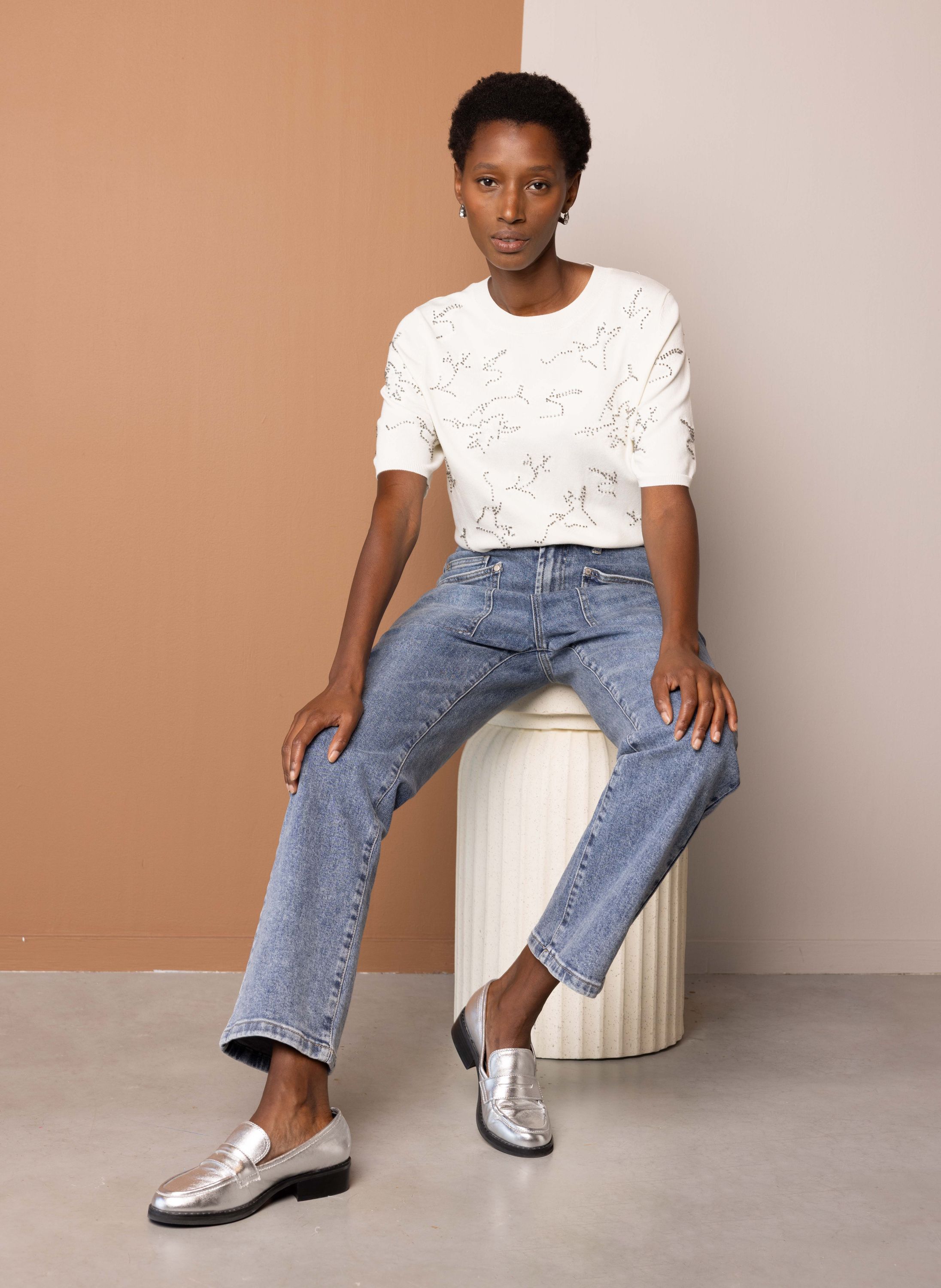 Norah Off-white trui met steentjes off-white 217250-101-44