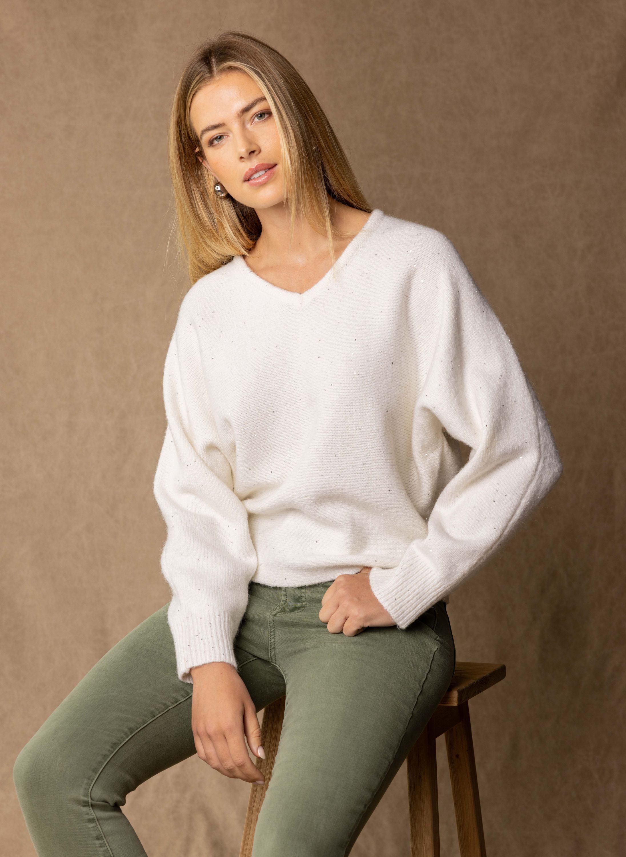 Norah Witte trui met subtiele pailletten off-white 217261-101-36