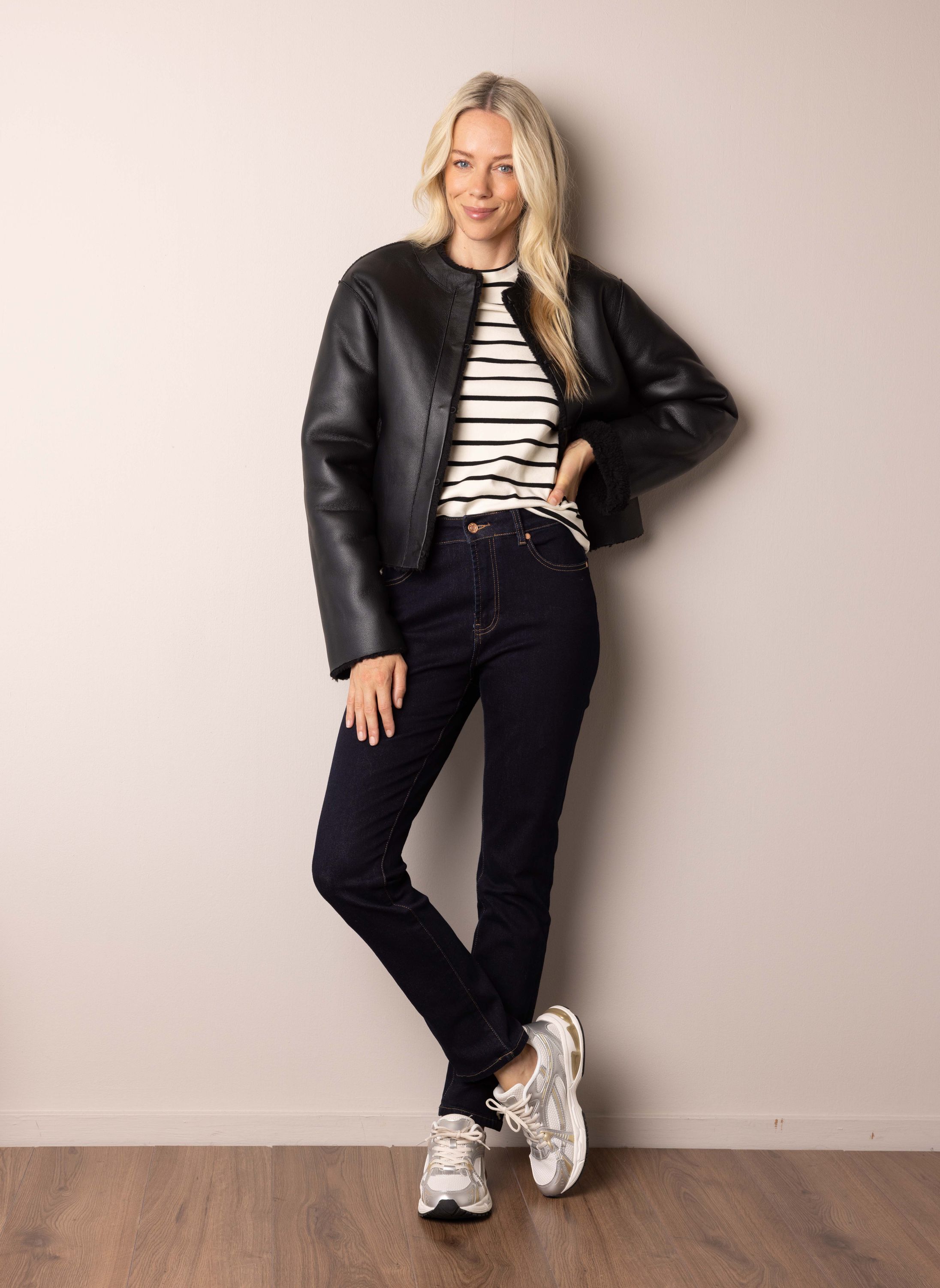 Norah Zwart teddy/imitatieleer omkeerbaar jasje black 217262-001-46-48