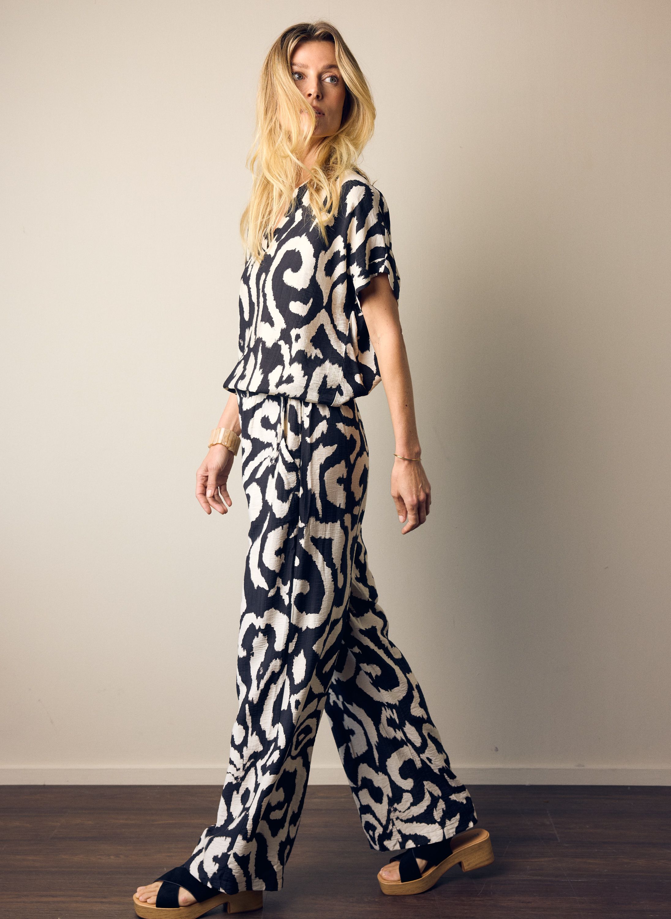 Norah Zwart/ecru broek met dierenprint black/ecru 217287-041-38