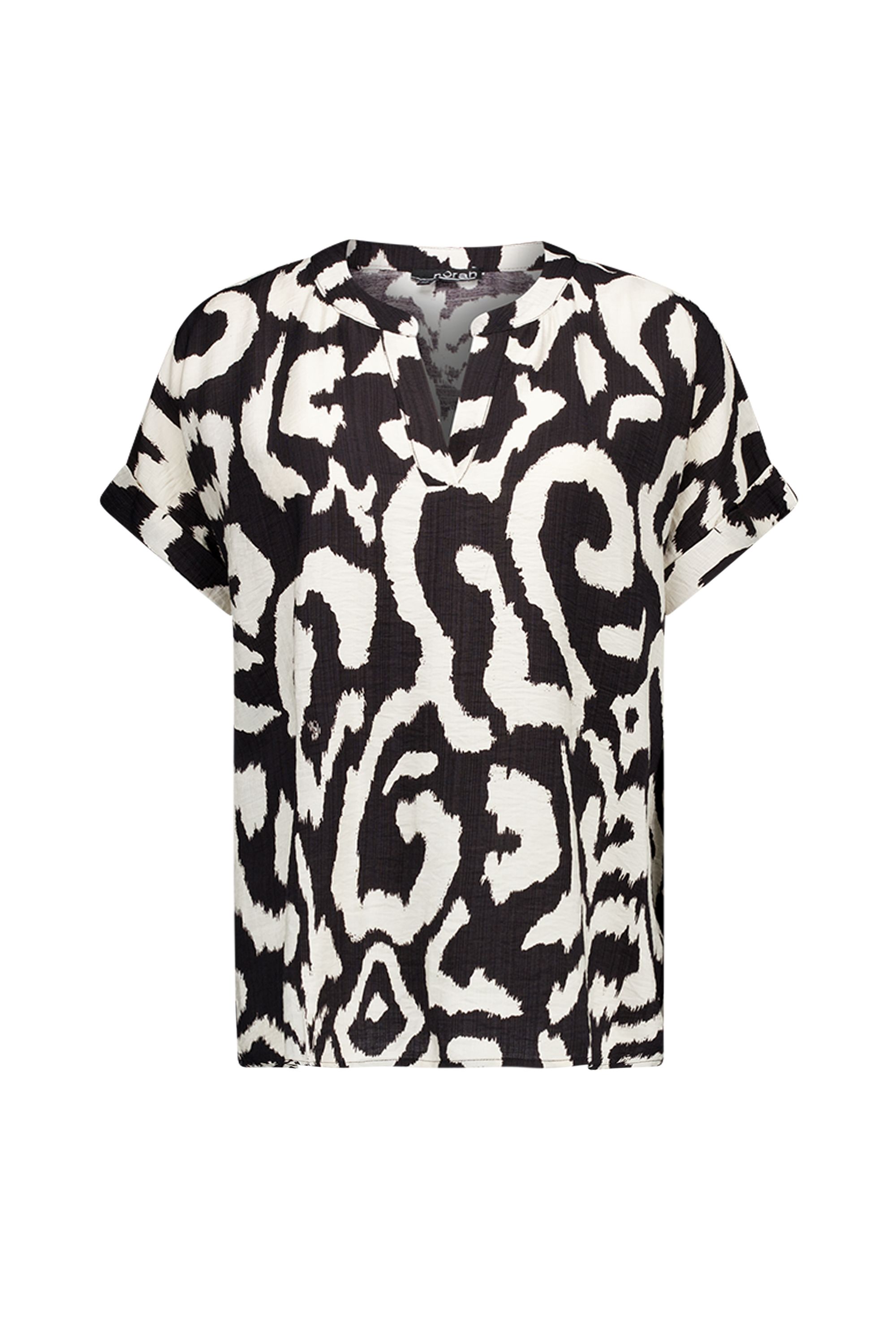 Norah Zwart/ecru blouse met dierenprint black/ecru 217288-041-42