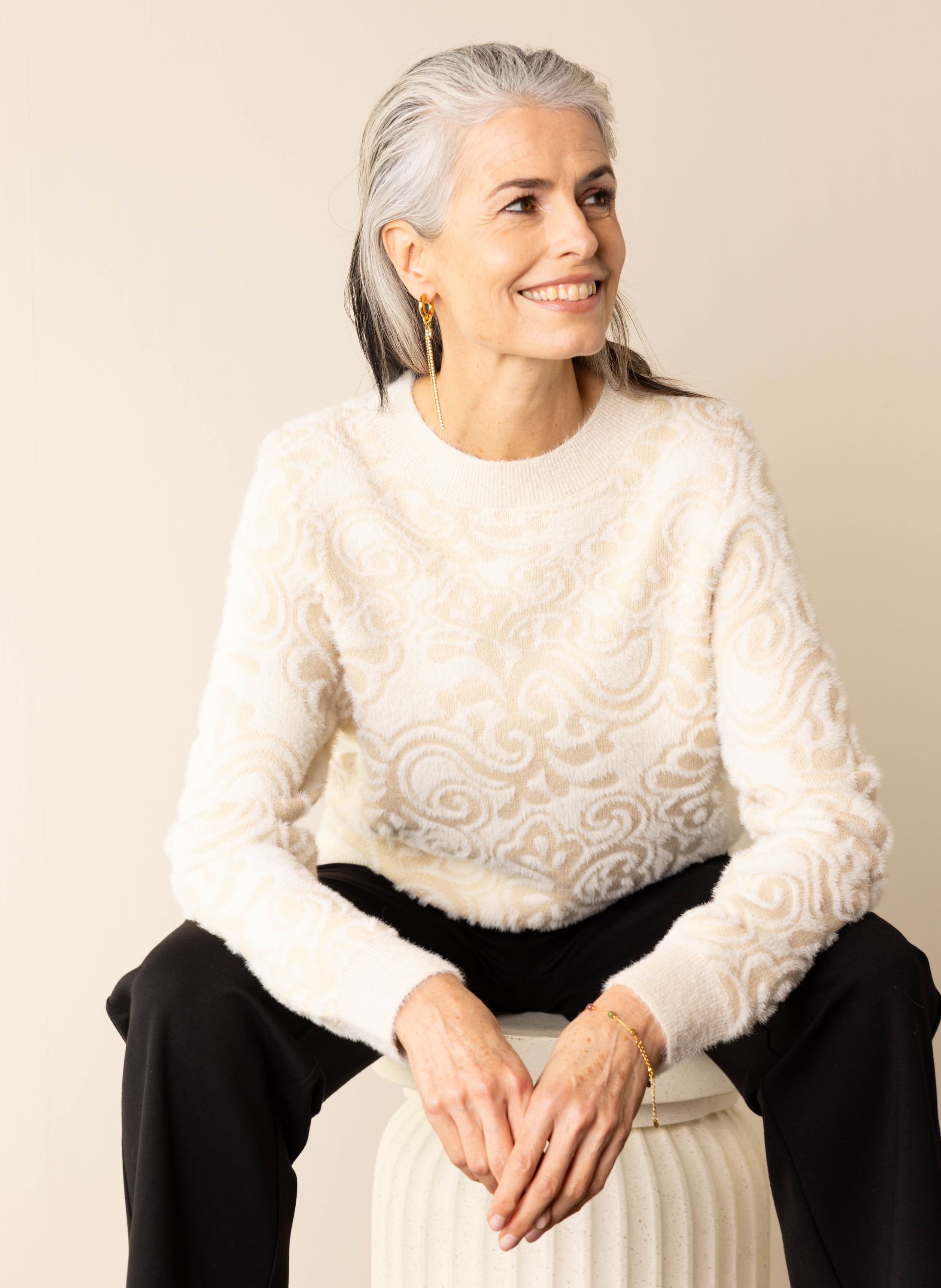 Norah Ecru trui met subtiel patroon ecru 217296-102-40