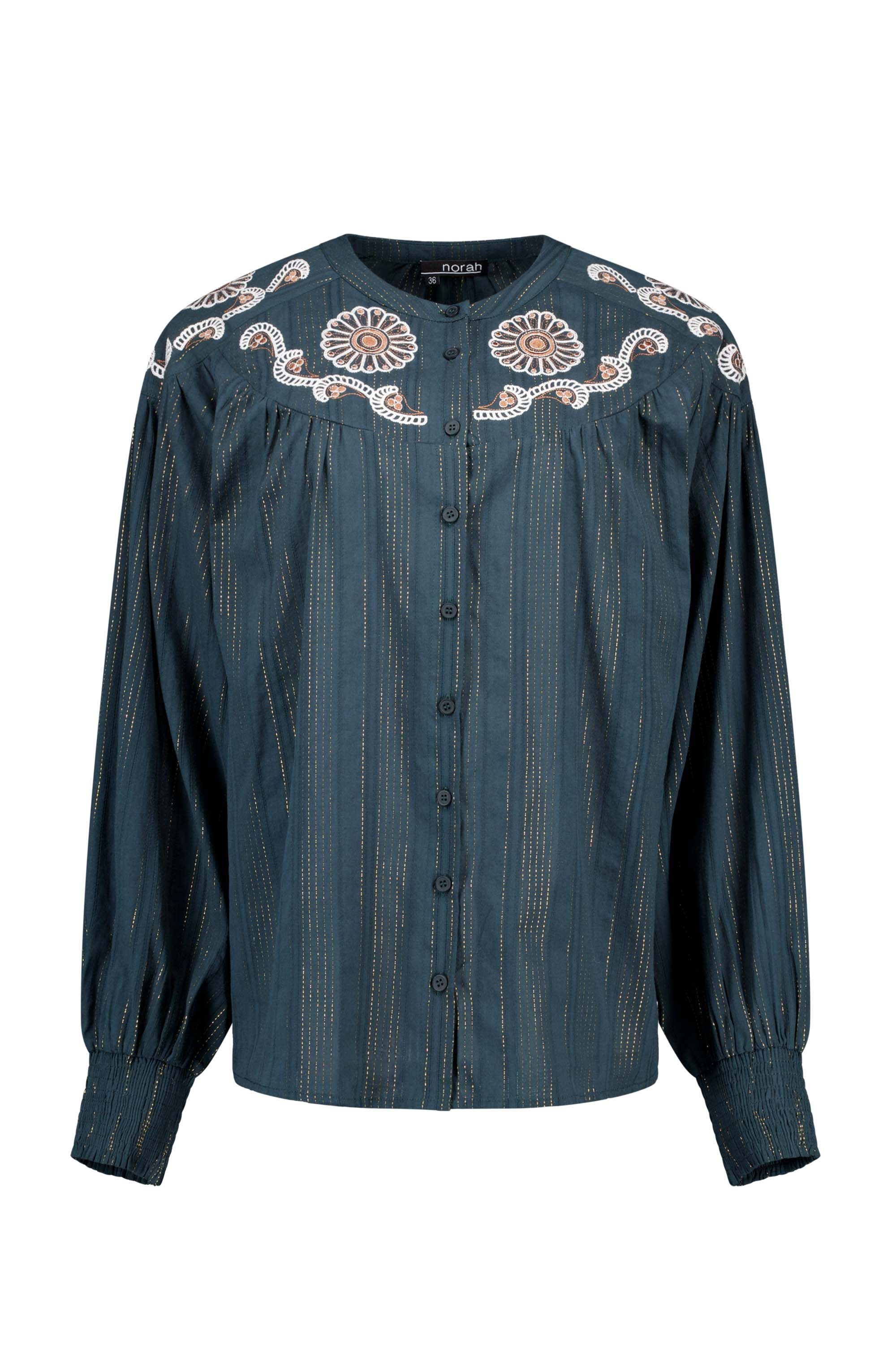 Norah Groene blouse met borduursels bottle green 217301-517-44