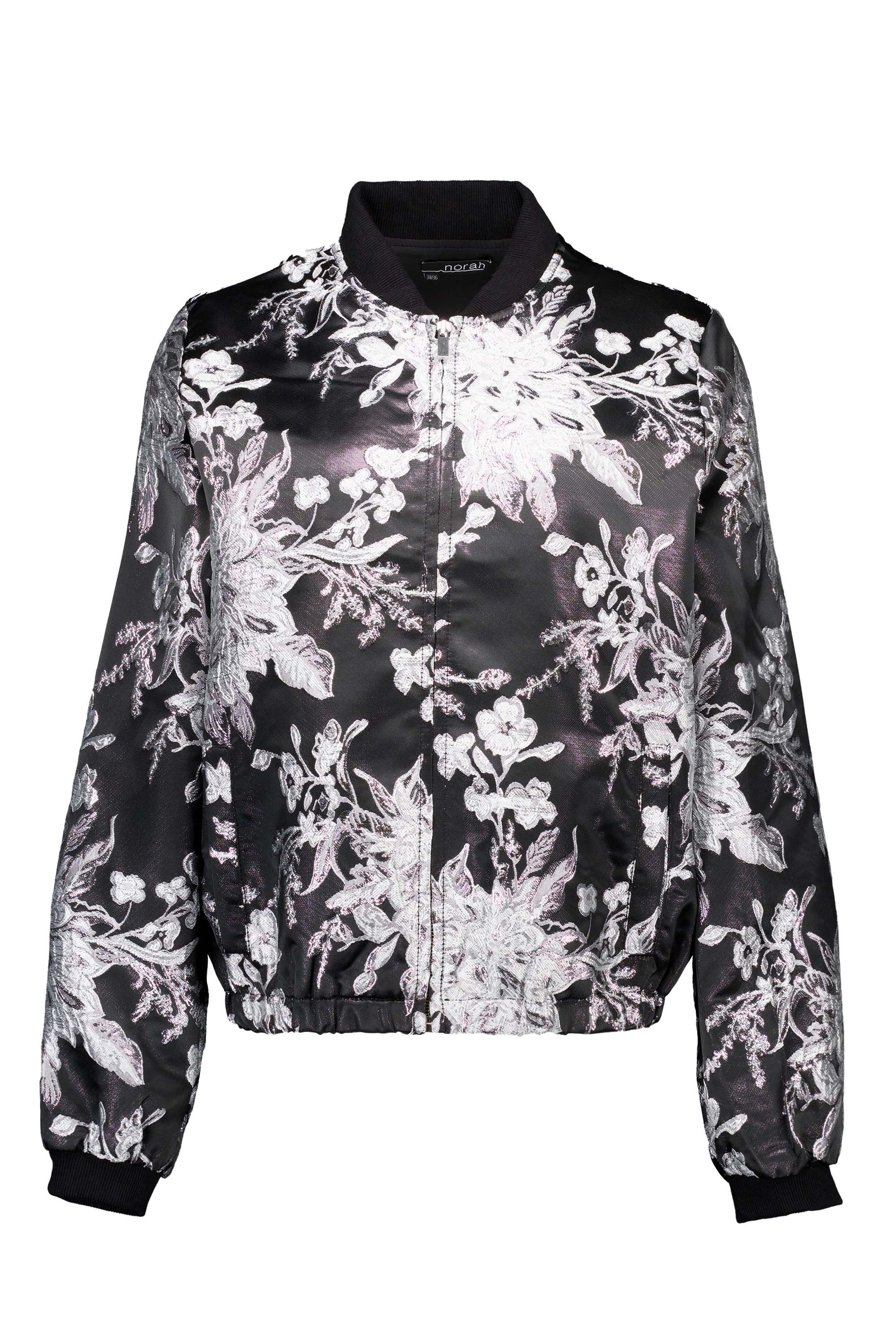 Norah Zwart bomberjas met zilverkleurige bloemen black/silver 217309-043-38-40