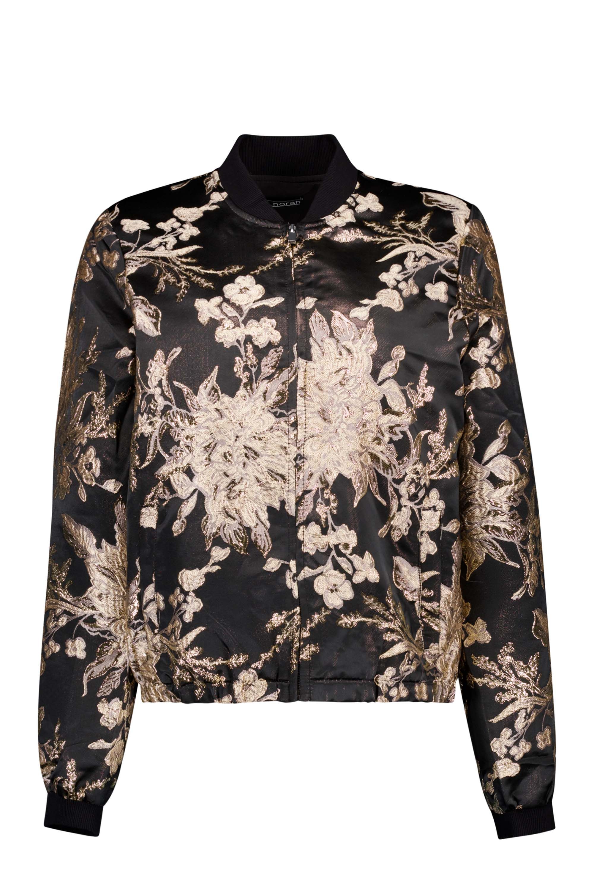 Norah Zwart bomberjas met goudkleurige bloemen black/gold 217309-044-38-40
