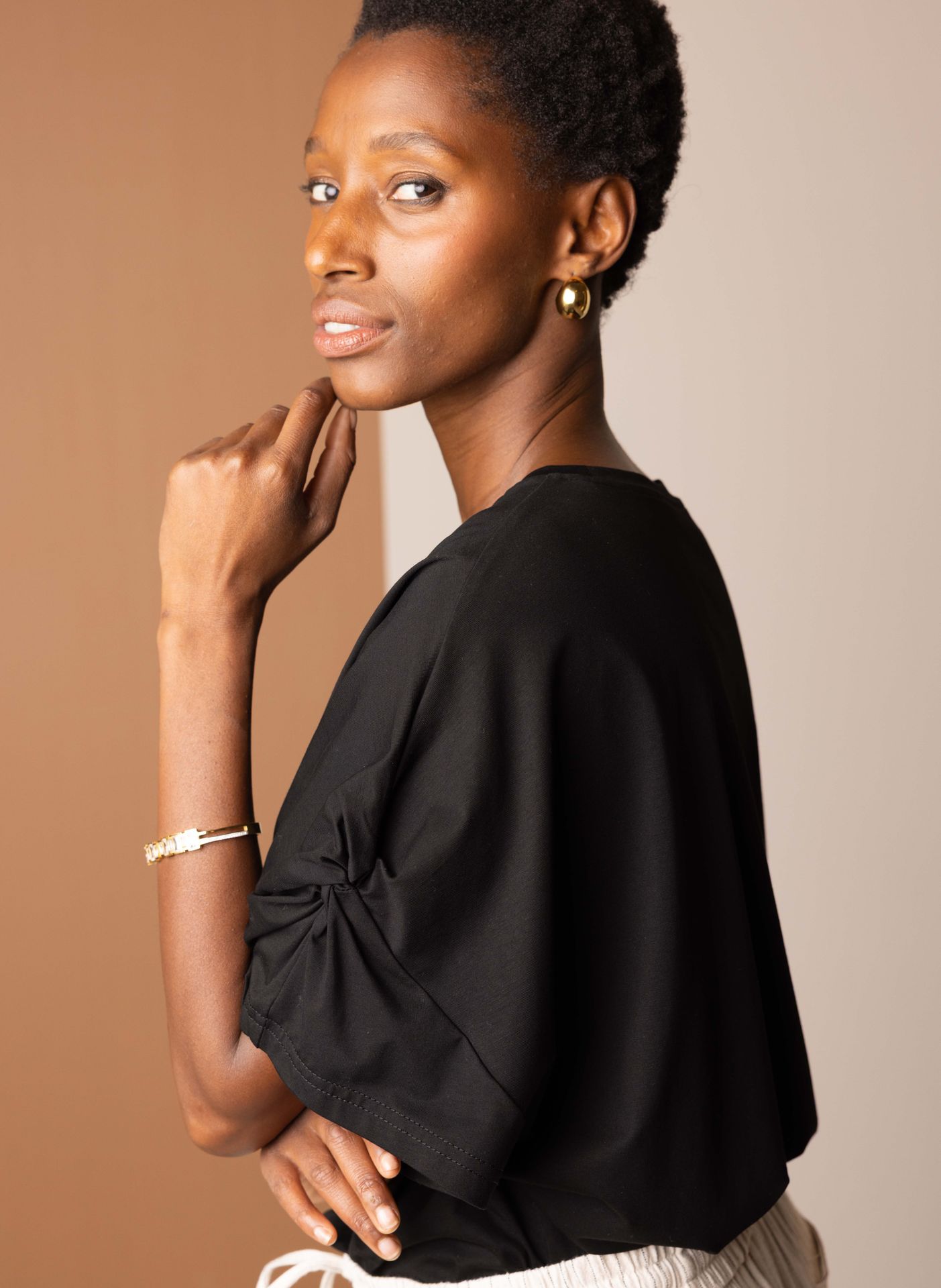 Norah Zwart shirt met plooidetail black 217312-001-46-48