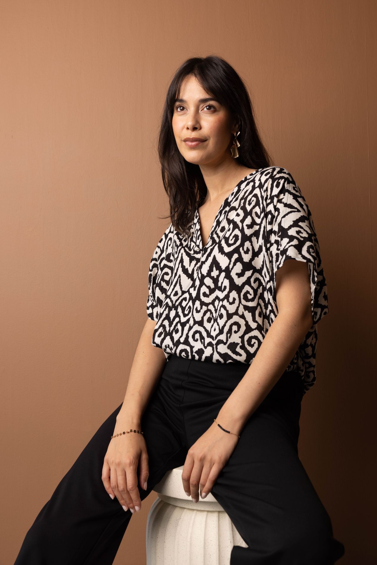 Norah Ecru blouse met grafische print ecru/black 217317-170-36