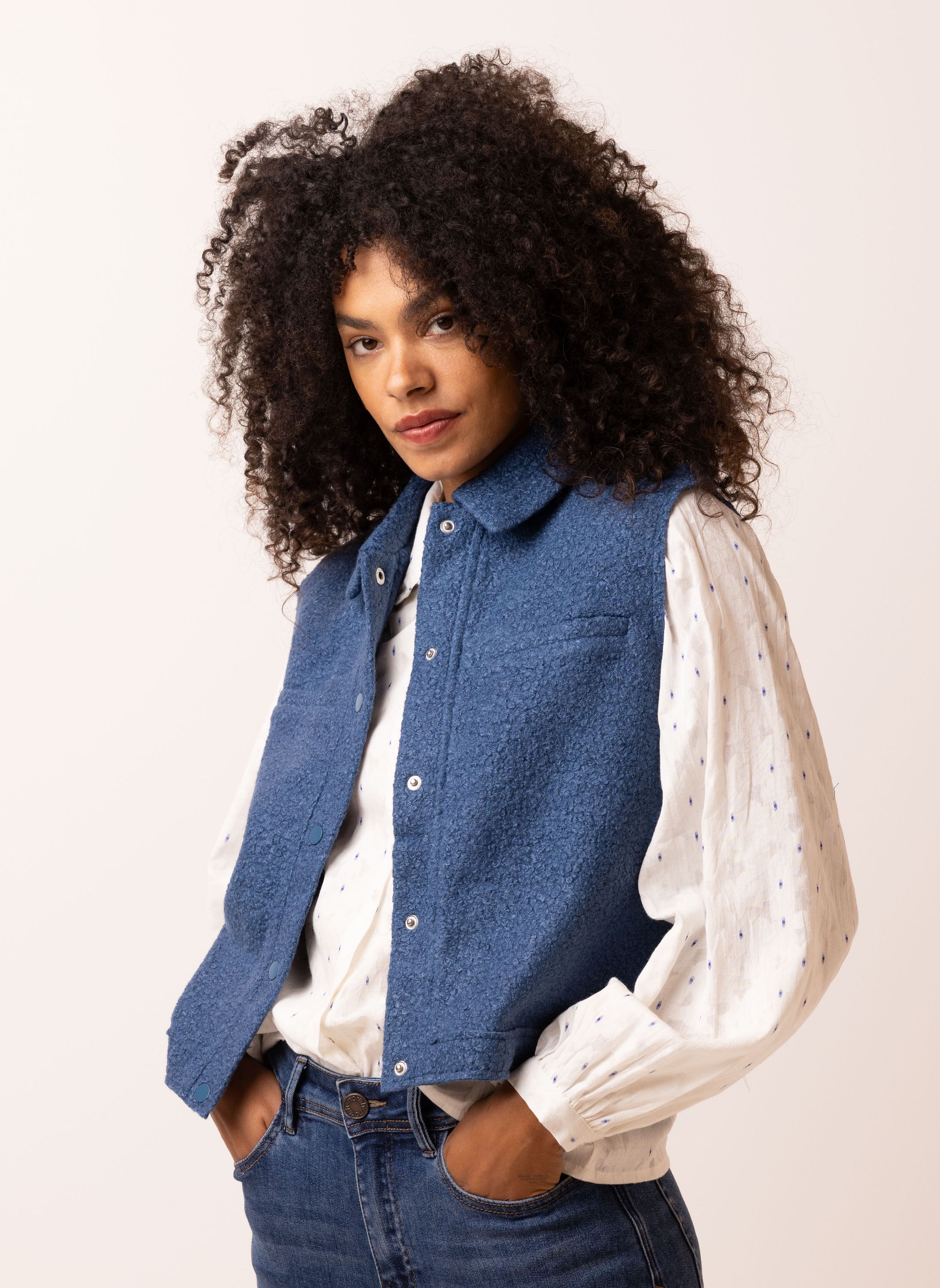 Norah Blauw teddy gilet denim blue 217326-472-34
