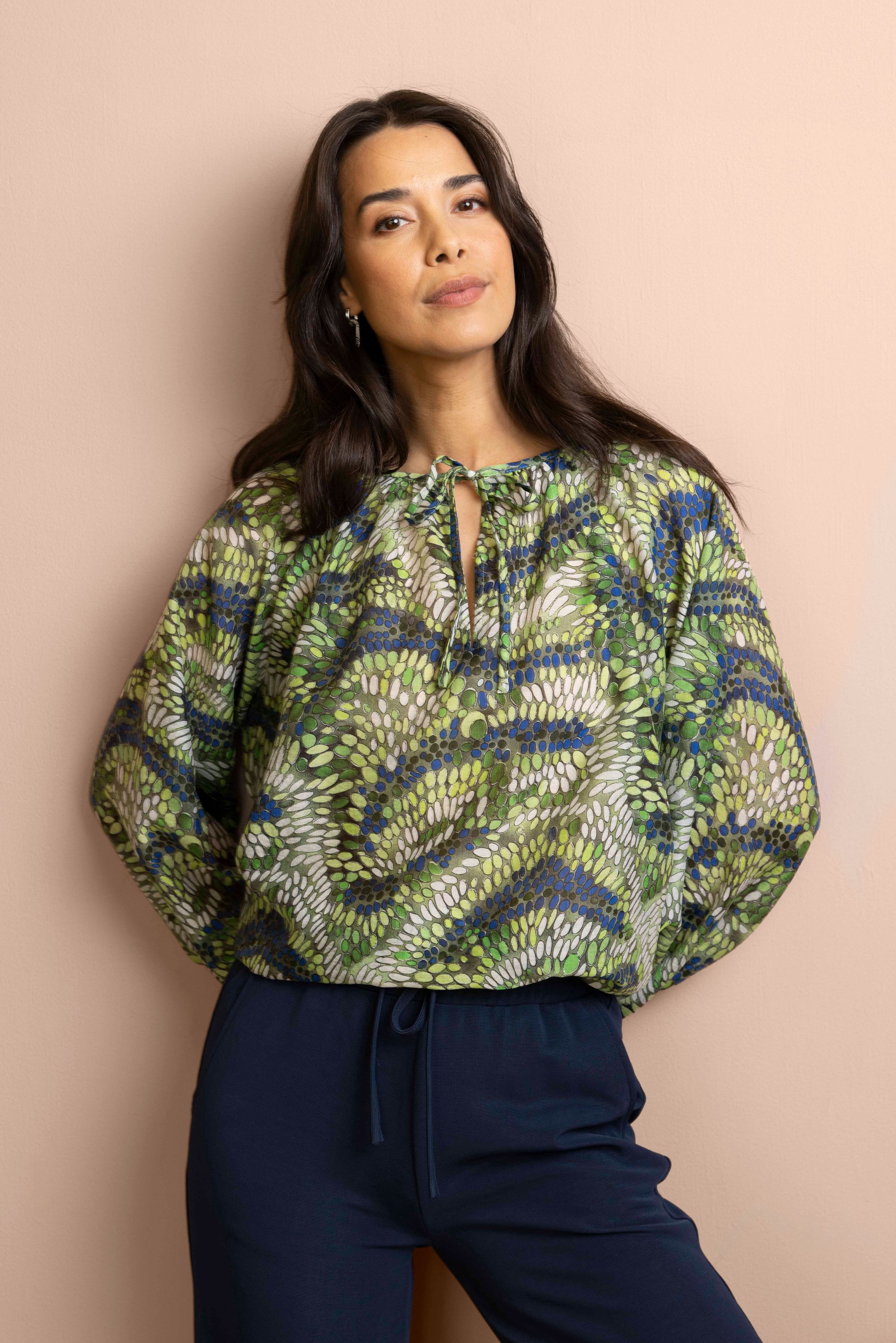 Norah Blouse met grafische print green multicolor 217327-520-34