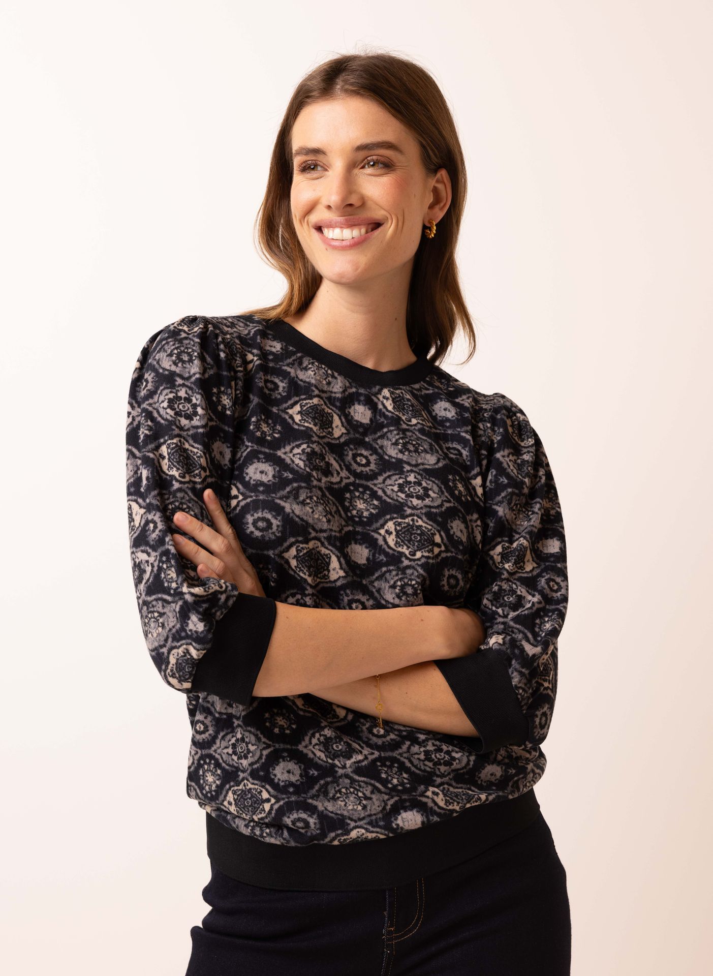 Norah Donkergrijs shirt met grafisch dessin dark grey multicolor 217332-091-46
