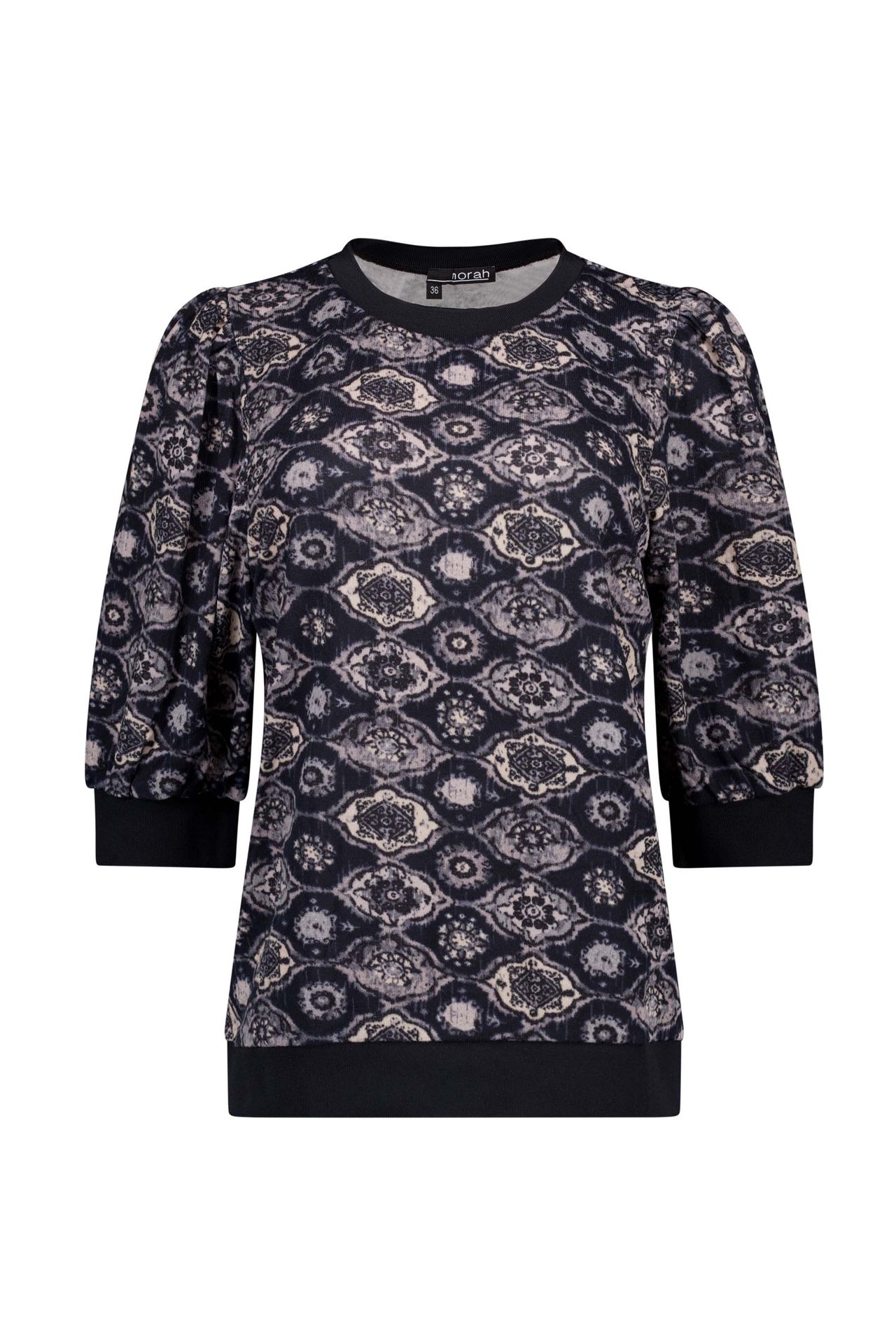 Norah Donkergrijs shirt met grafisch dessin dark grey multicolor 217332-091-46
