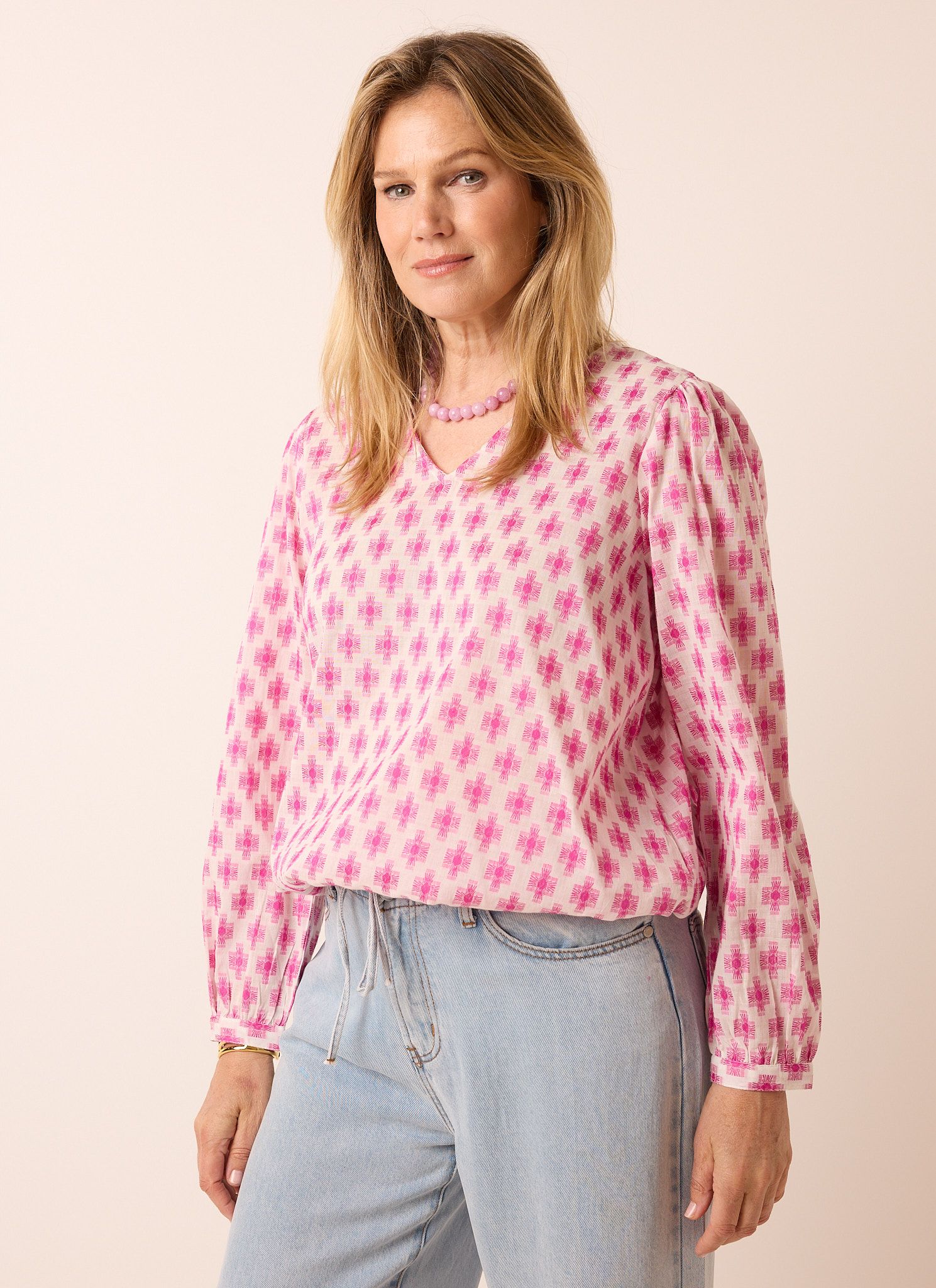 Norah Roze blouse met grafische print pink/white 217333-931