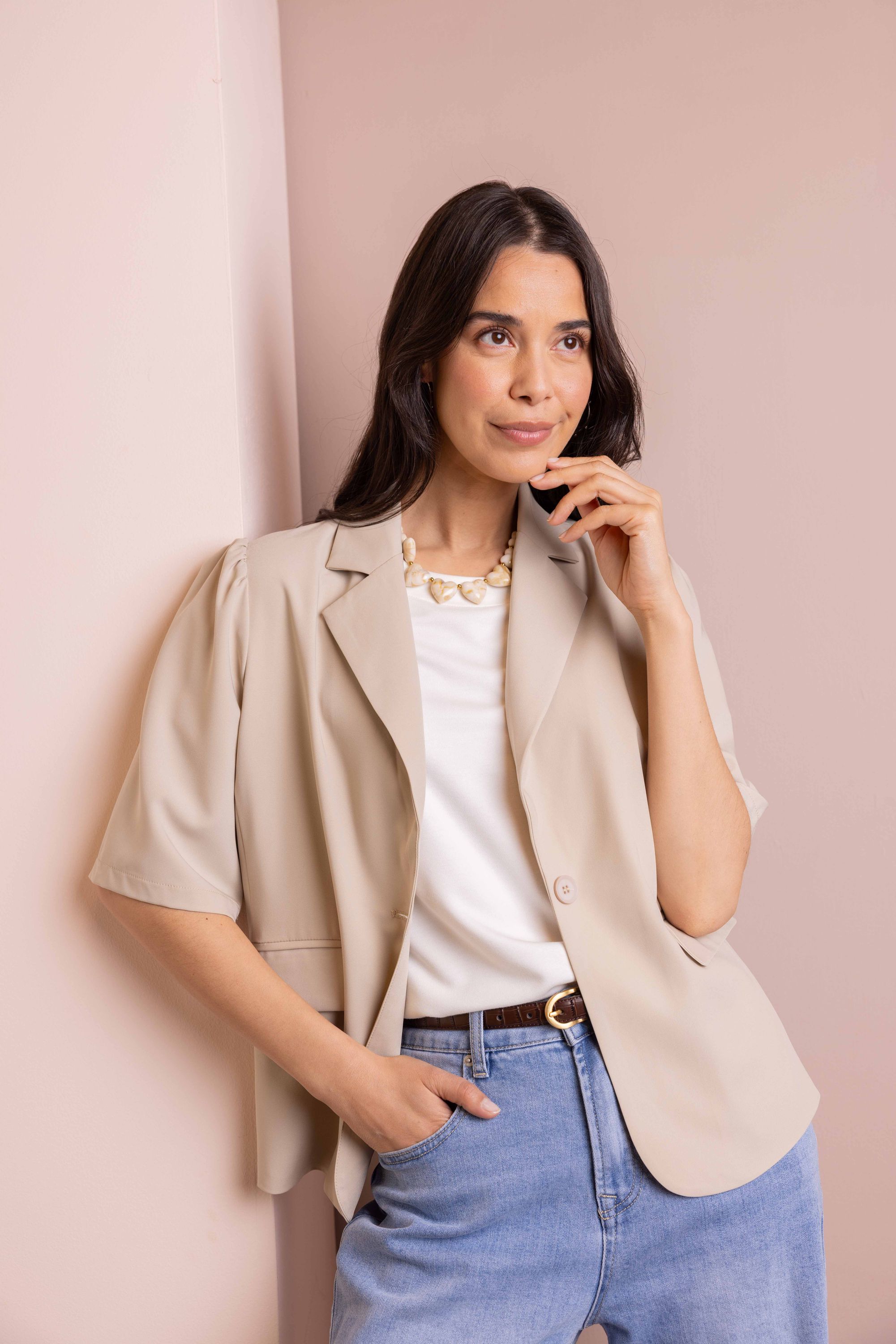 Norah Zandkleurige blazer met korte pofmouwen light sand 217337-111-42