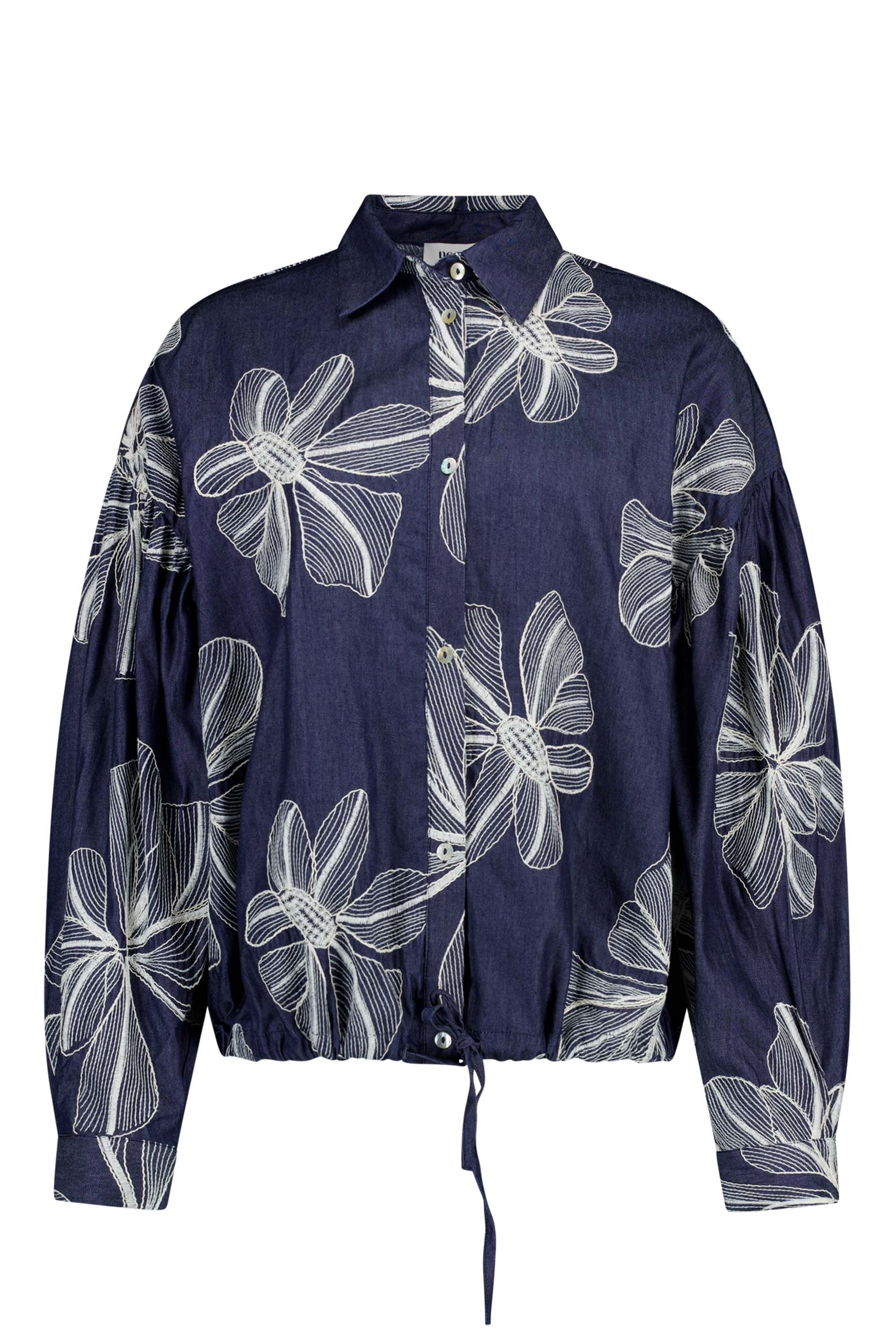 Norah Blauwe blouse met ecru bloemen blue/ecru 217340-441-34