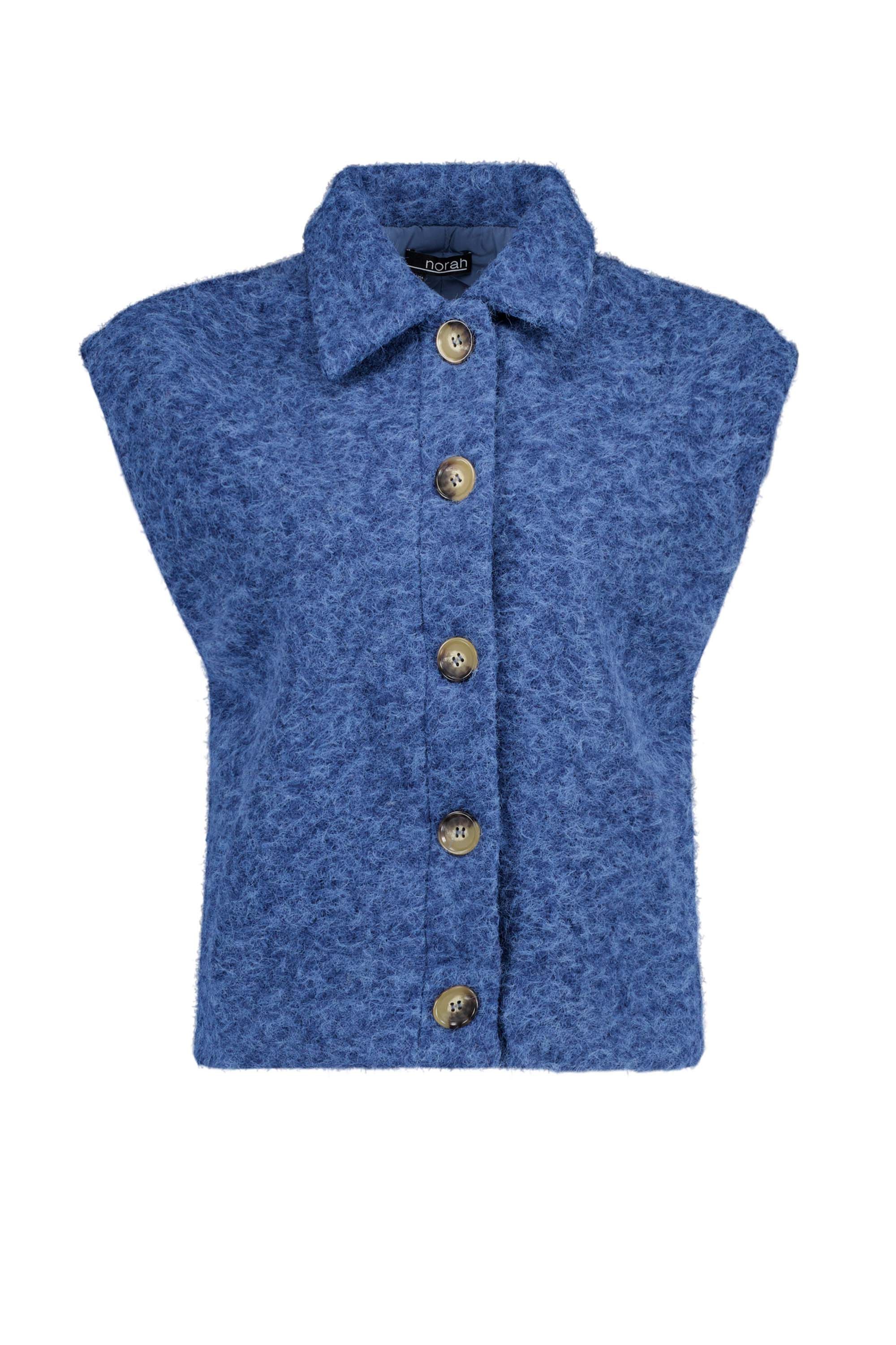 Norah Blauw gilet met wollook blue melange 217341-450-34-36