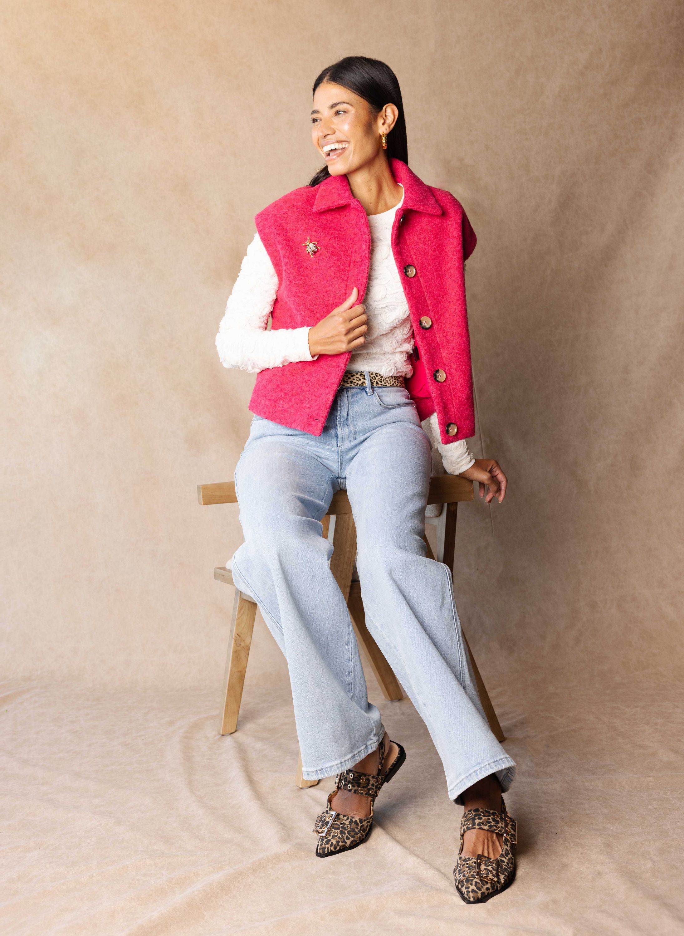 Roze gilet met wollook