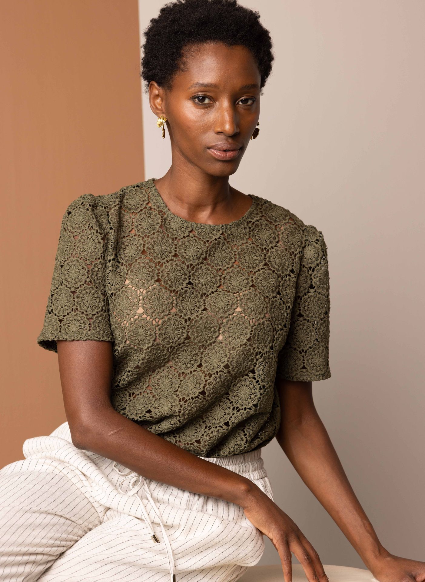Norah Donkergroen kanten shirt dark olive 217345-598-34
