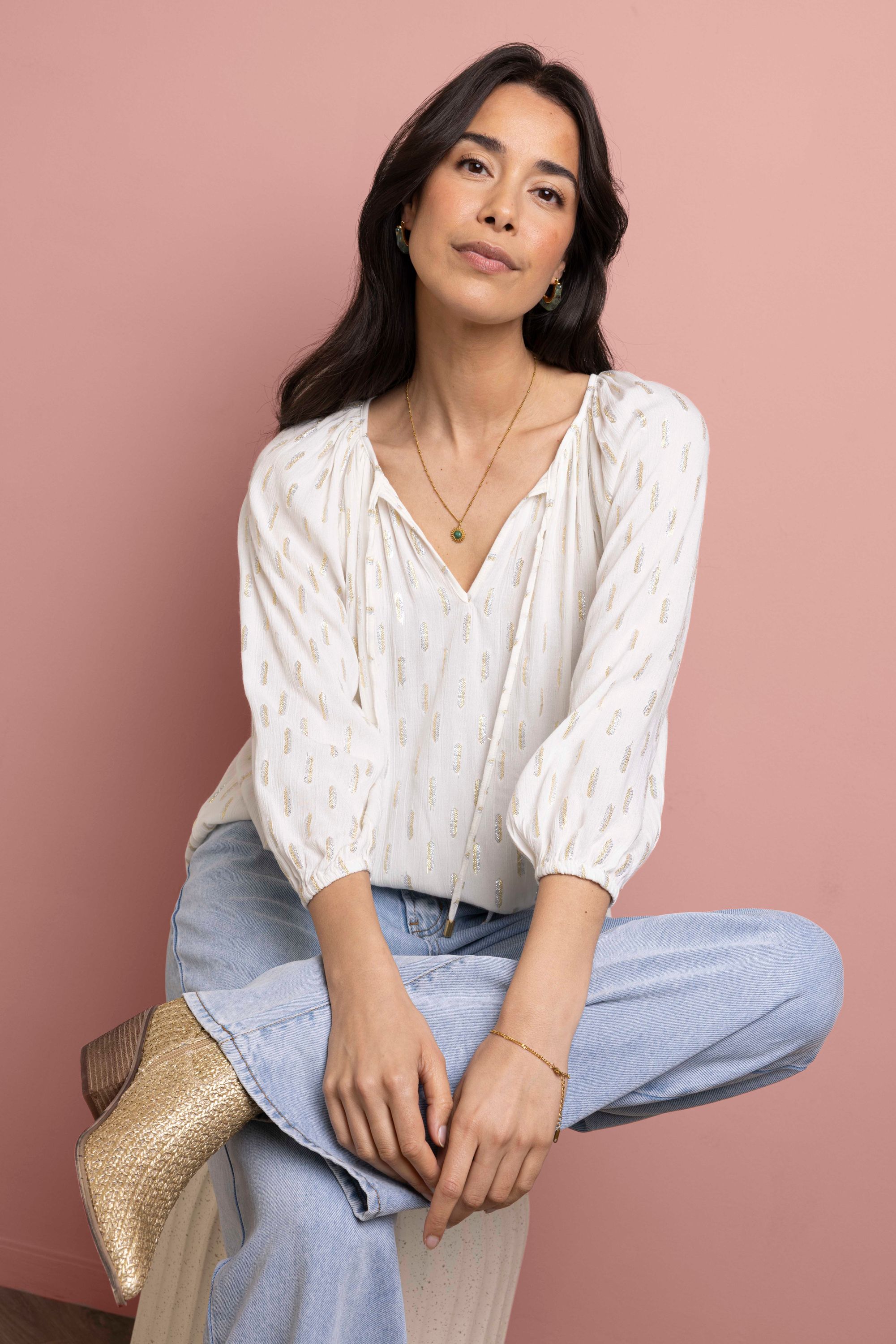 Norah Ecru blouse met lurex ecru 217357-102-34-36