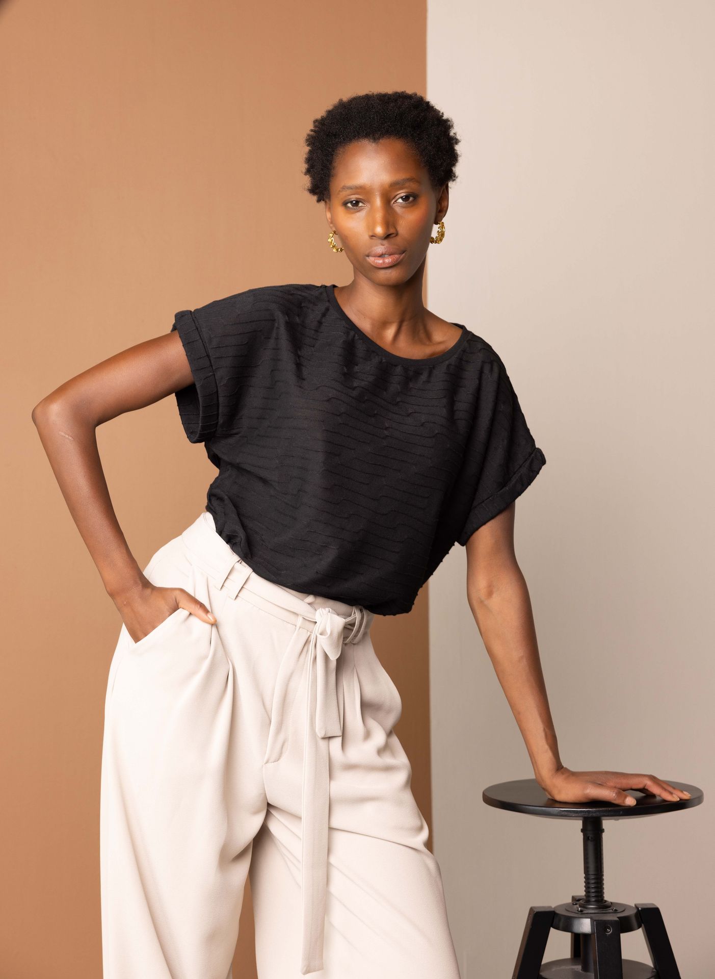 Norah Zwart shirt met structuur black 217360-001-44