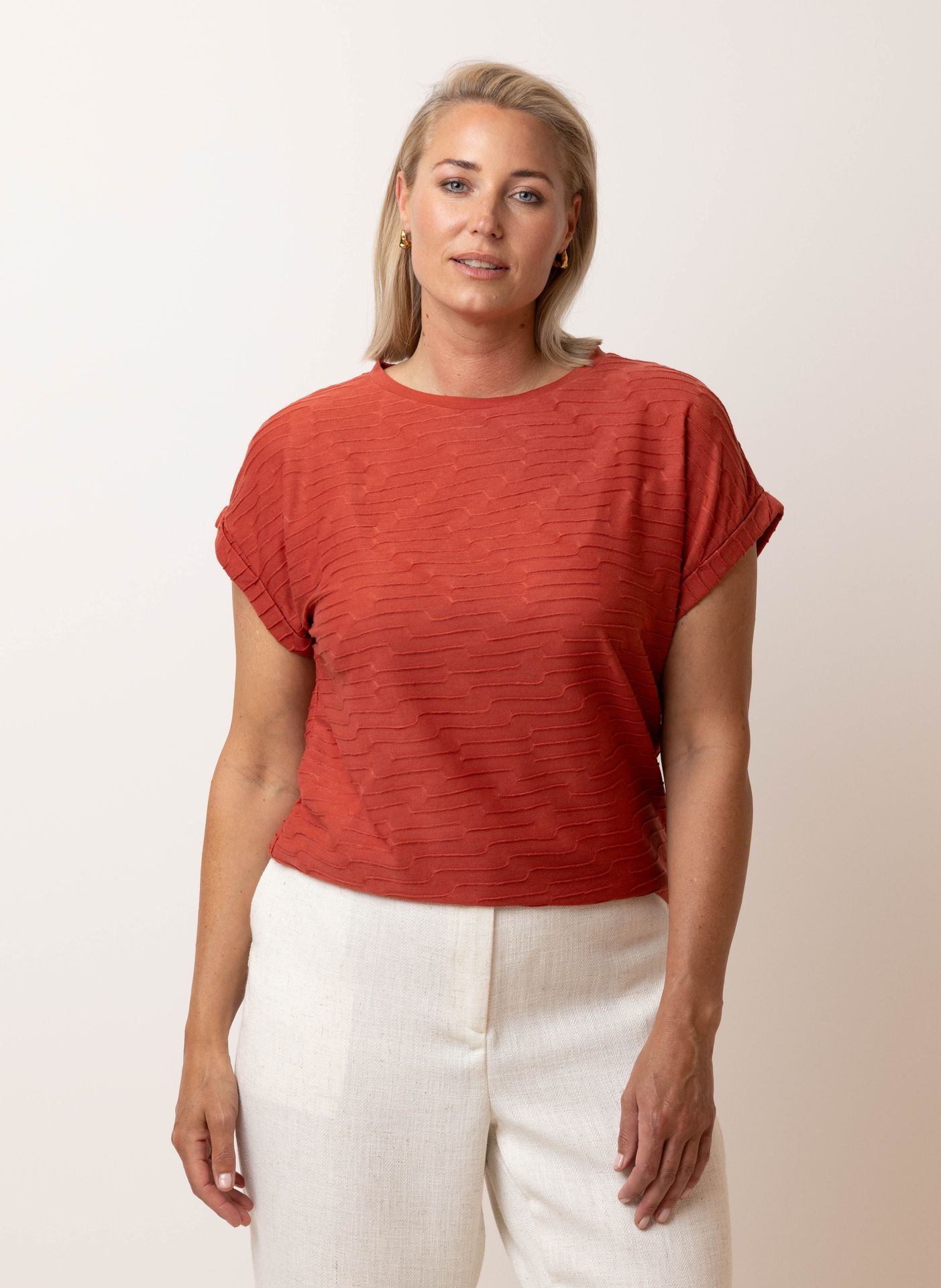 Norah Bruinrood shirt met structuur rust 217360-798-38