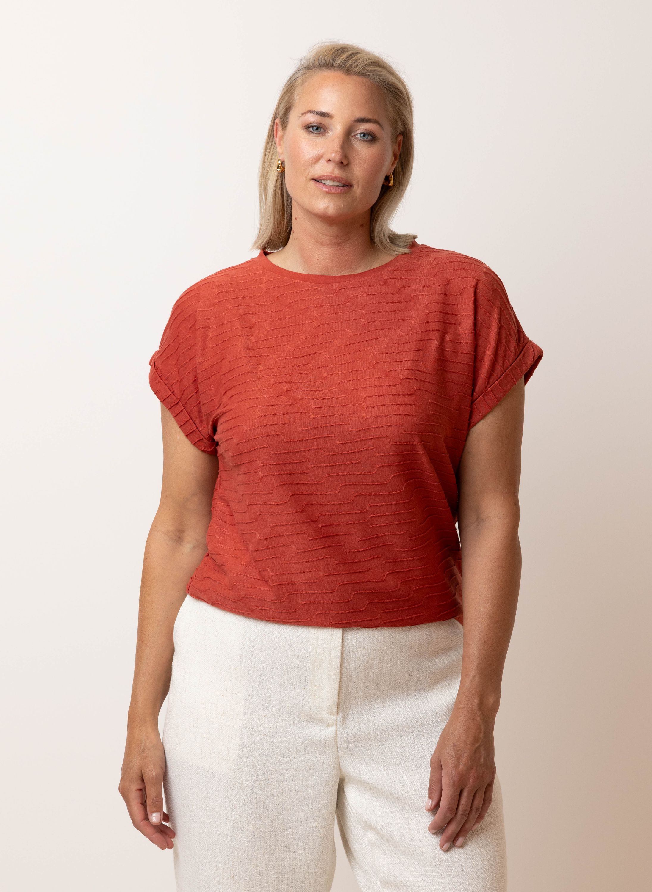 Norah Bruinrood shirt met structuur rust 217360-798-38