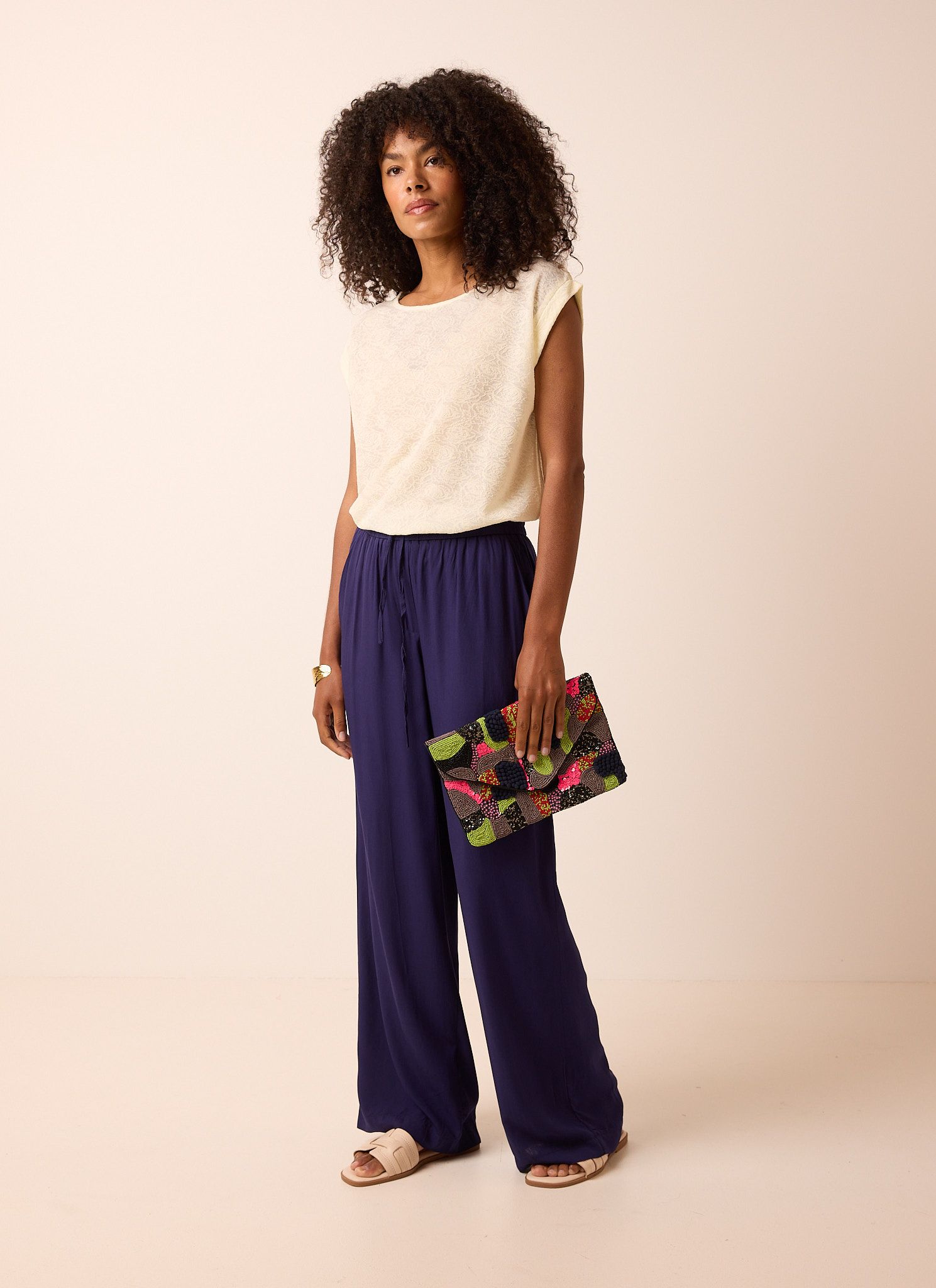Norah Wide fit broek | Donkerblauw navy 217363-492