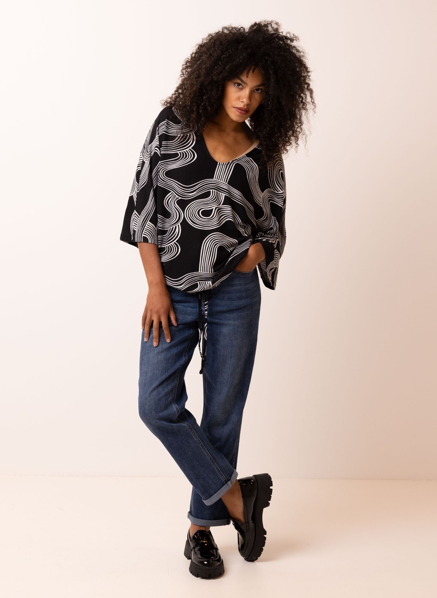 Norah Zwart/eru trui met trekkoord black/ecru 217364-041-36