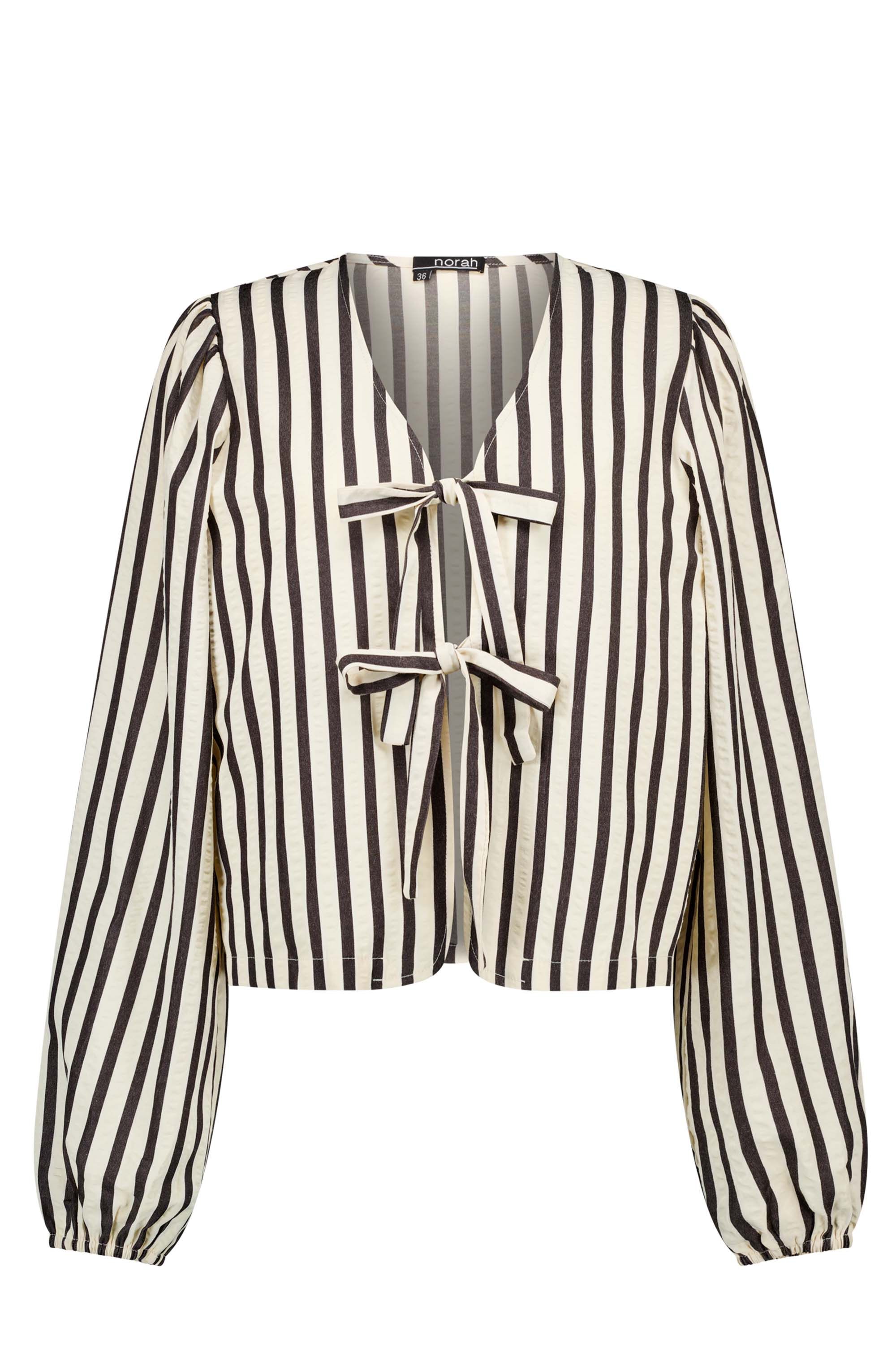 Norah Gestreepte blouse met striksluiting grey/ecru 217366-081-36