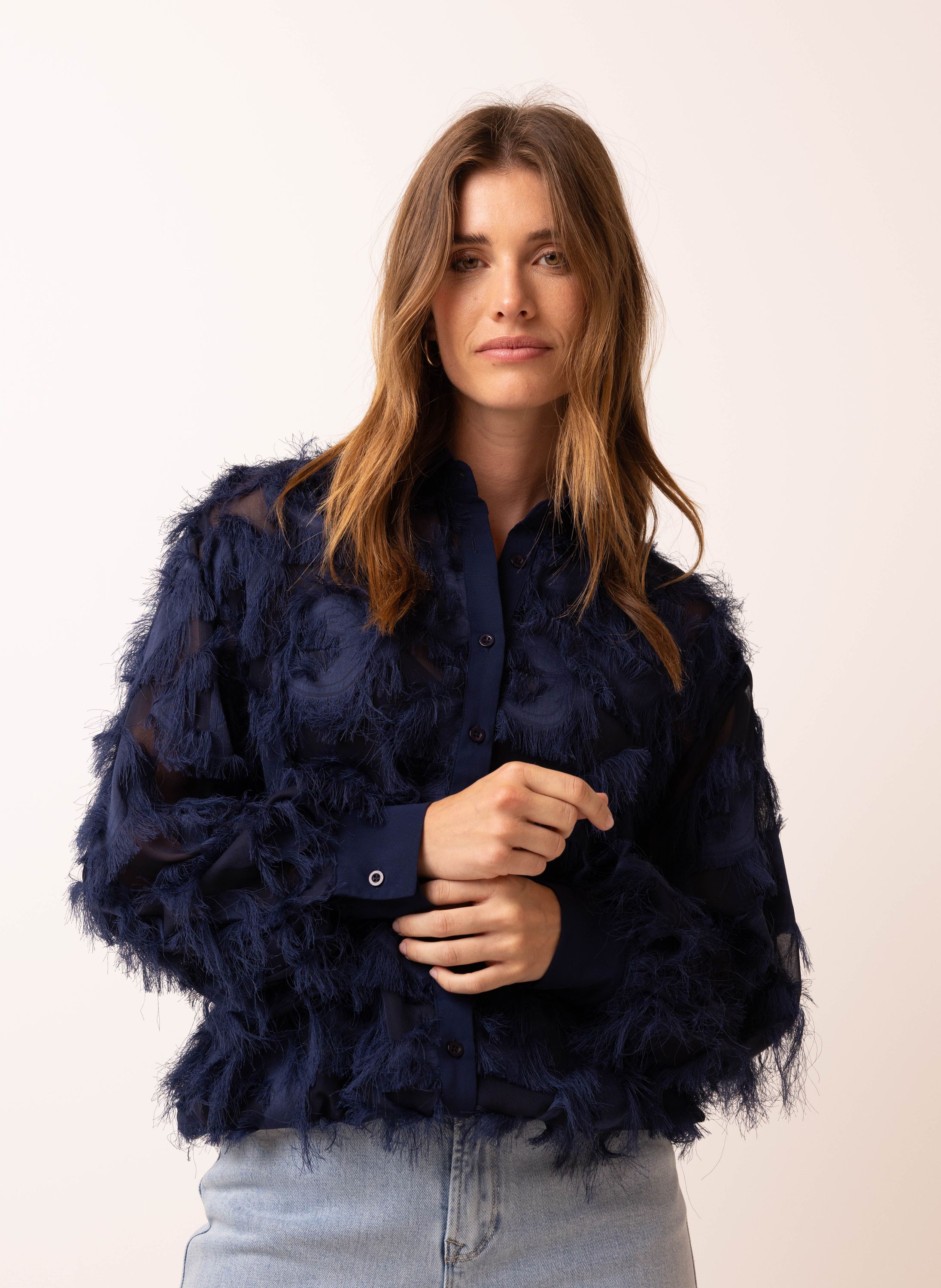 Norah Donkerblauwe blouse met franjes  dark blue 217371-499-34