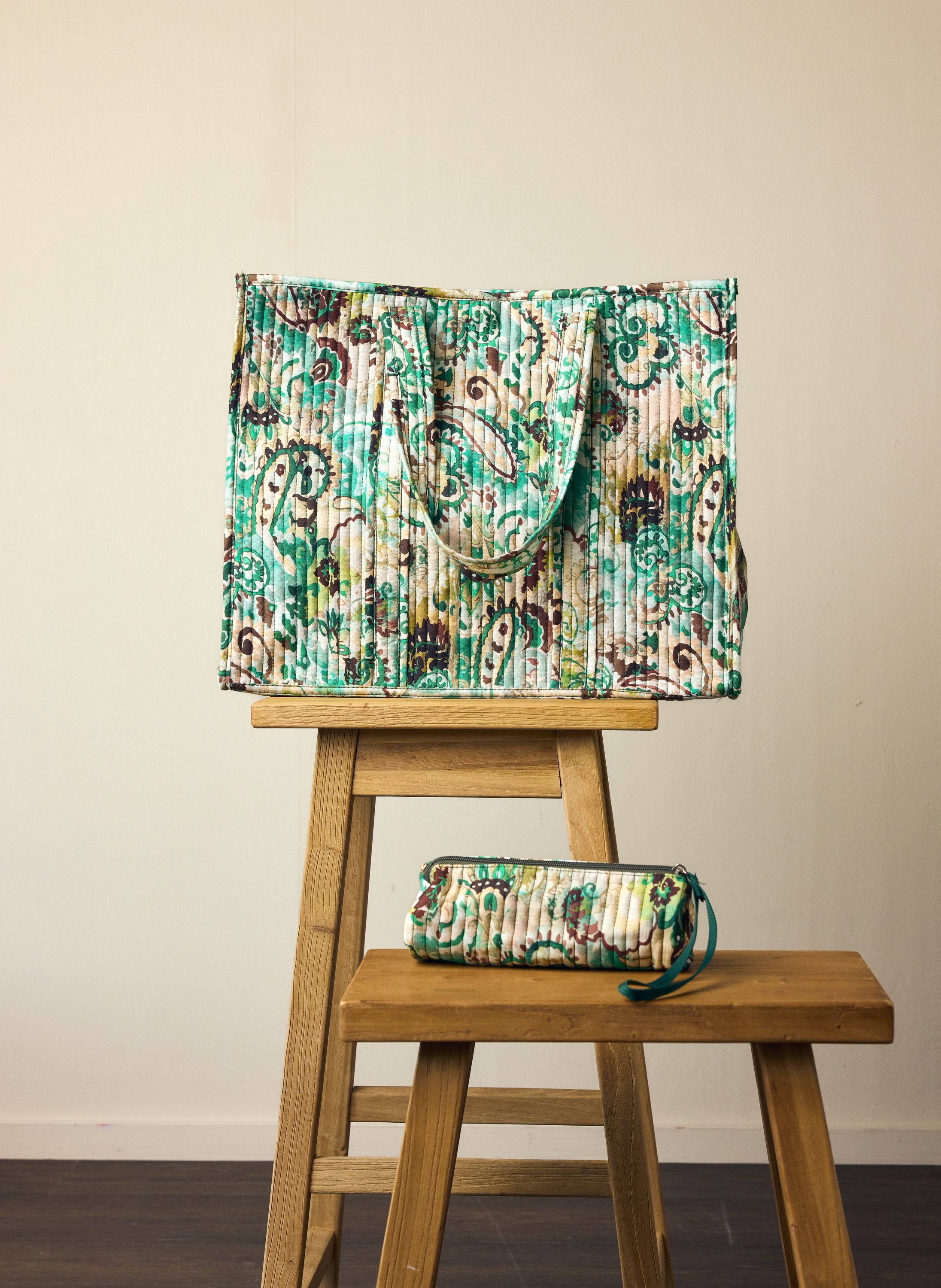 Norah Groene shopper met paisleyprint green multicolor 217374-520-ONE
