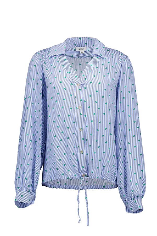 Norah Lichtblauwe gestreepte blouse met hartjes blue/green 217377-435-46-48