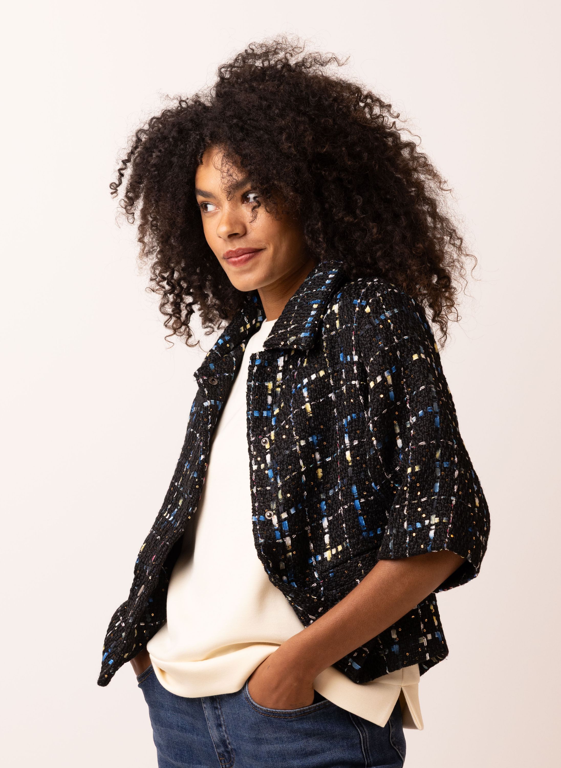 Norah Blazer van geweven stof black multicolor 217384-020-34