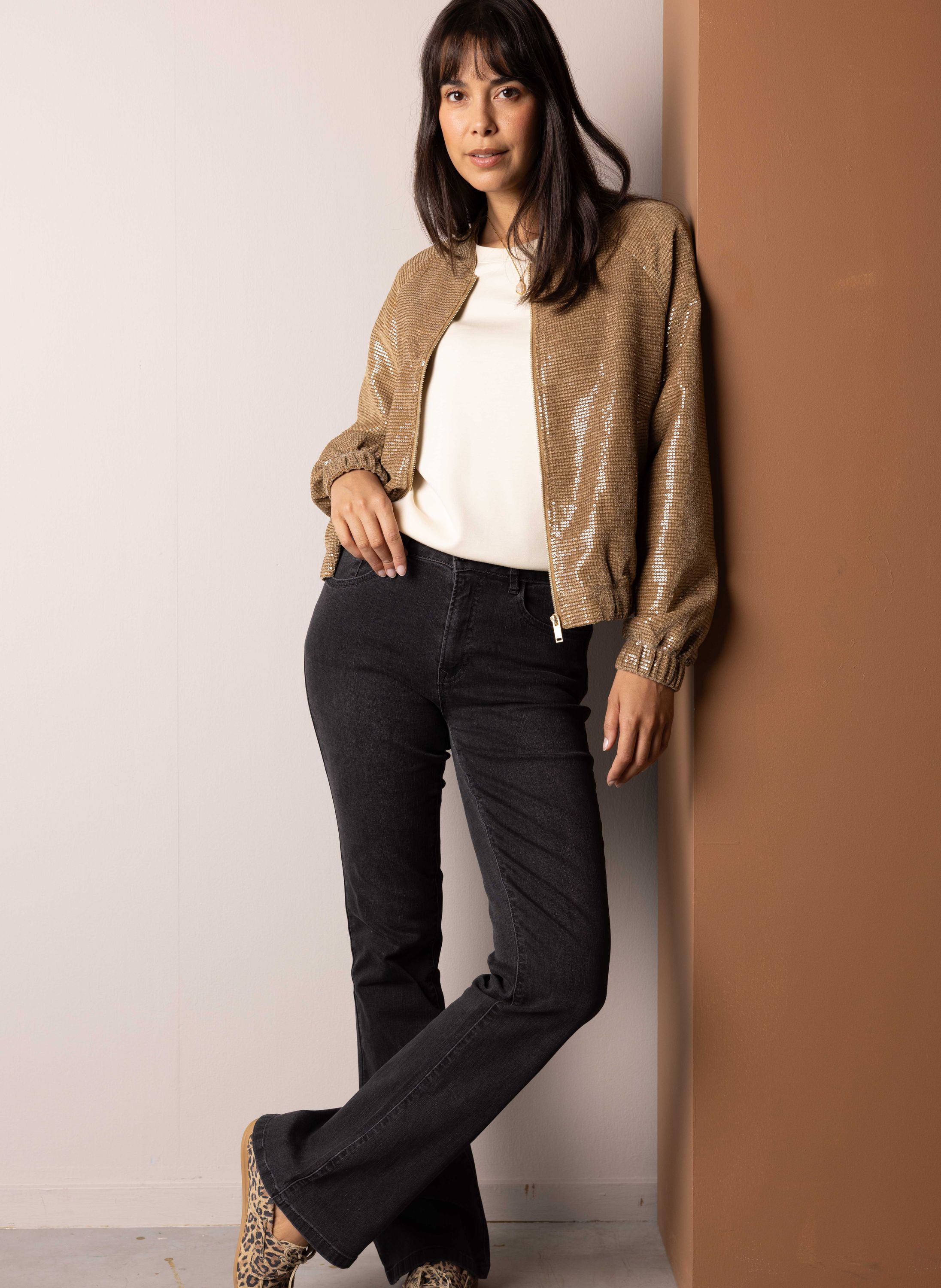 Norah Camelkleurig jasje met pailletten camel 217387-271-34
