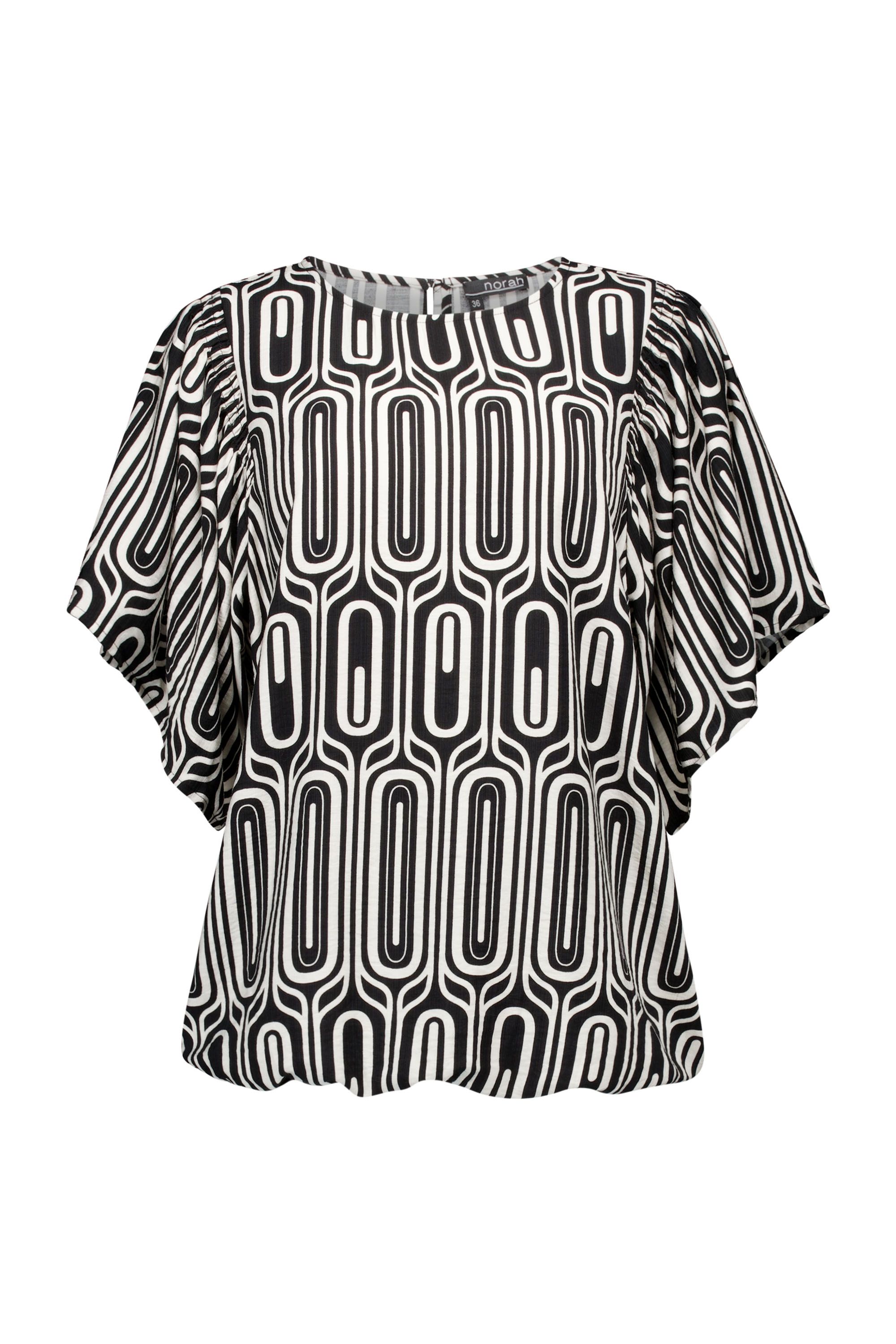 Norah Zwart/ecru shirt met retro print black/ecru 217395-041-38