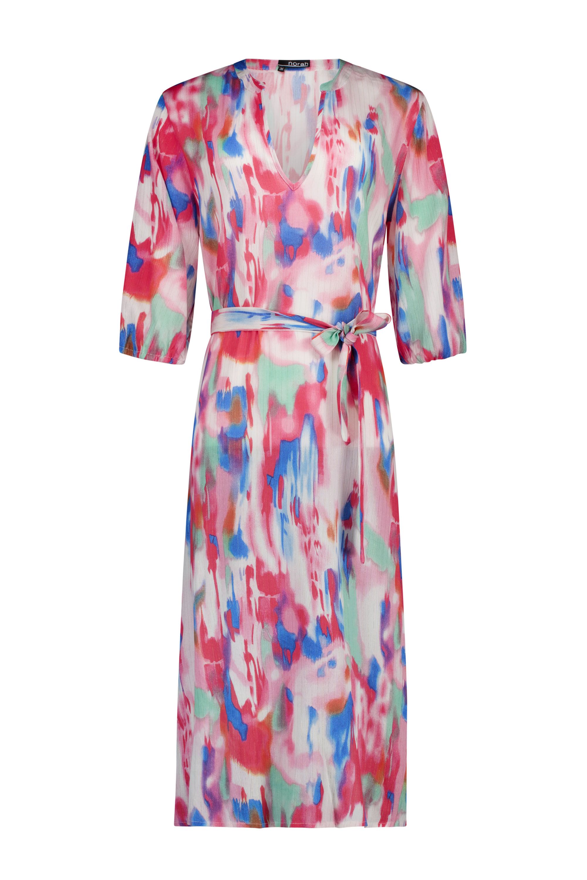 Norah Kleurrijke midi jurk met ceintuur multicolor 217398-002