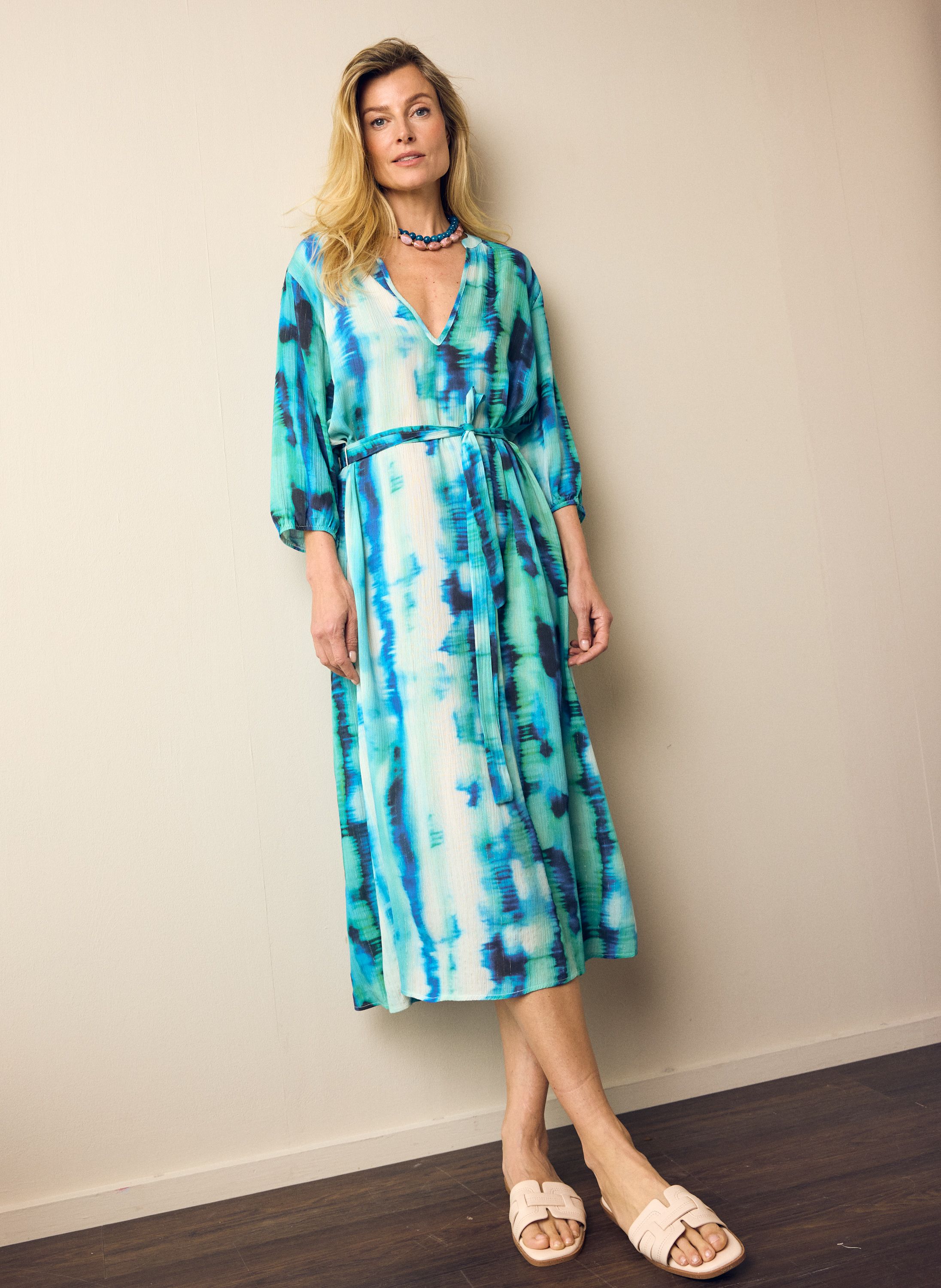 Norah Blauwe maxi jurk met lurex blue multicolor 217425-420-34